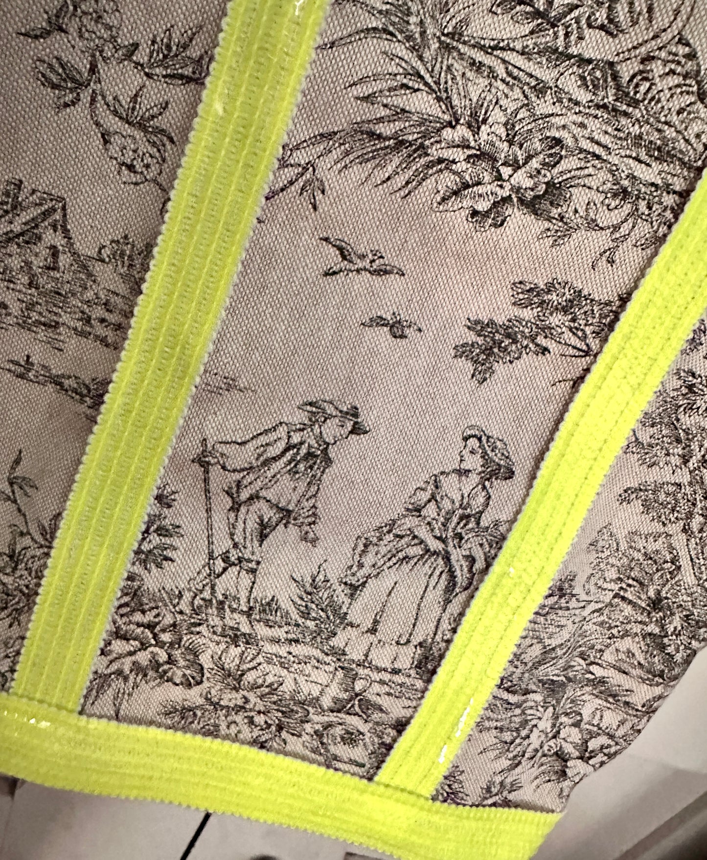 Sac Cabas Toile de Jouy fait main – Sequins Fluo, fourre tout été, sac de plage