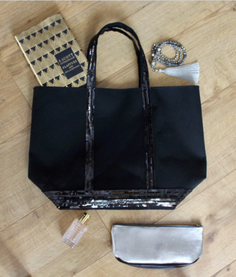 Black cotton tote bag black sequins