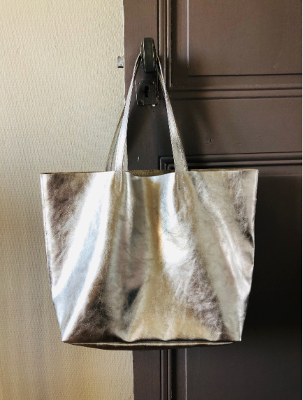 Silver Italian leather tote