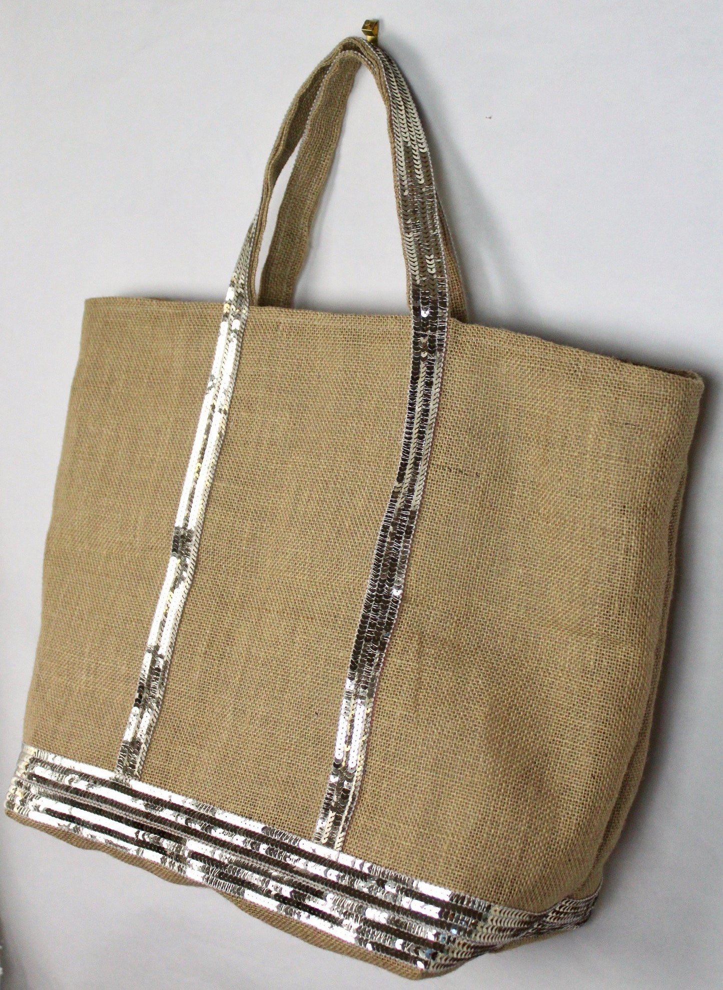 Sac toile de jute, cabas été plage, sac à main paillettes