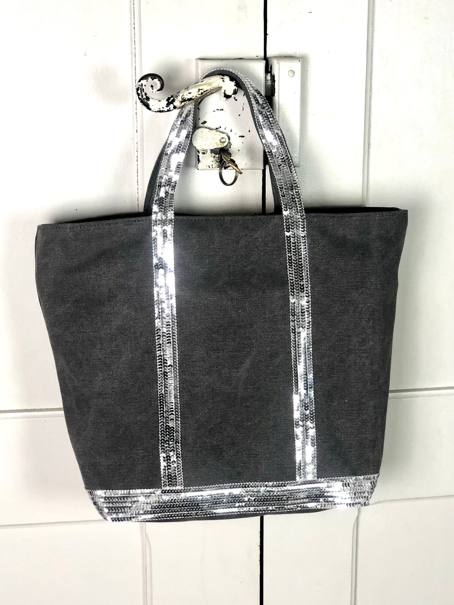 Sac cabas gris paillettes - sac cabas gris avec sequins - cabas maman - sac personnalisé