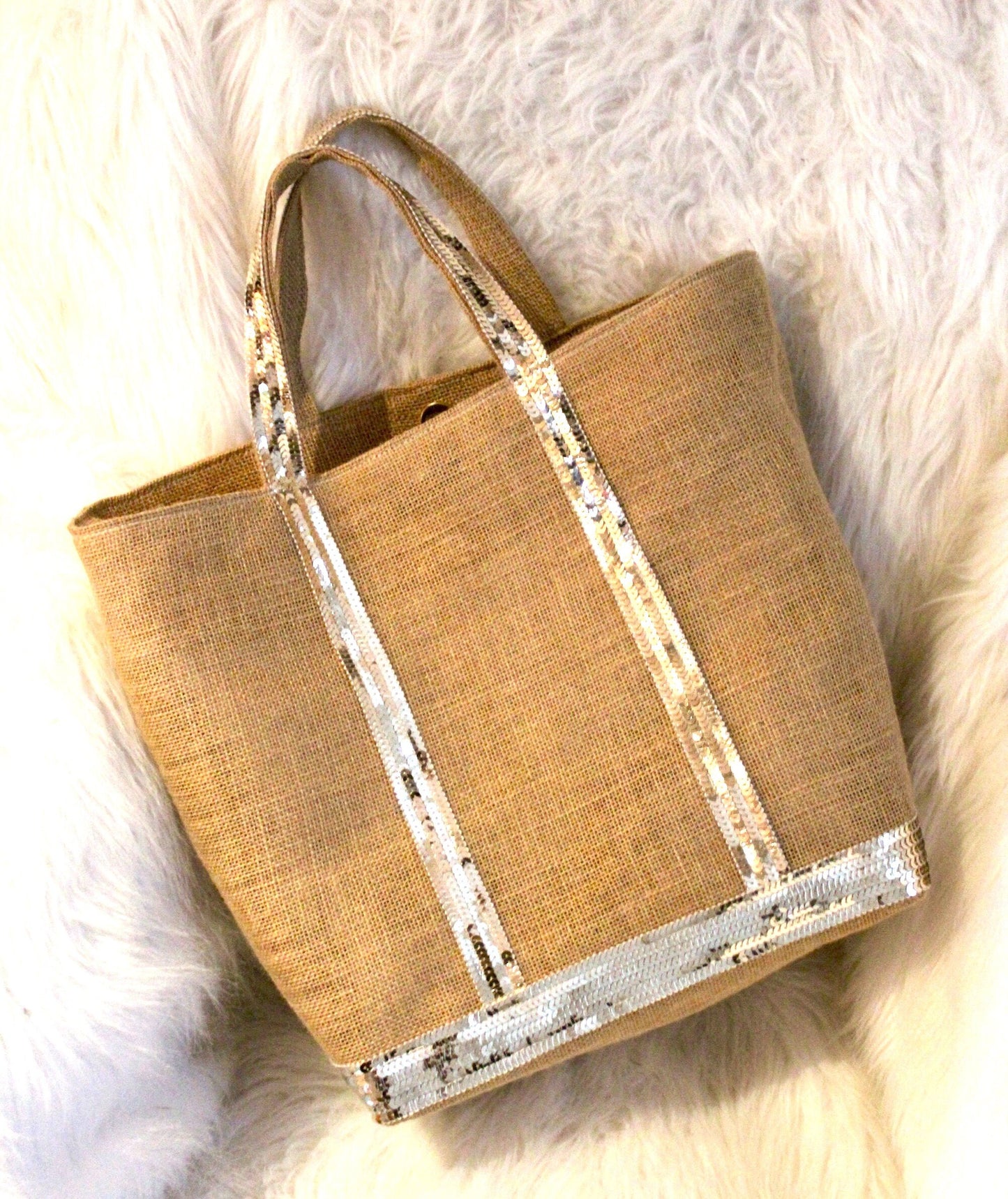 Sac cabas en toile de jute, cabas raphia, sac à main paillettes