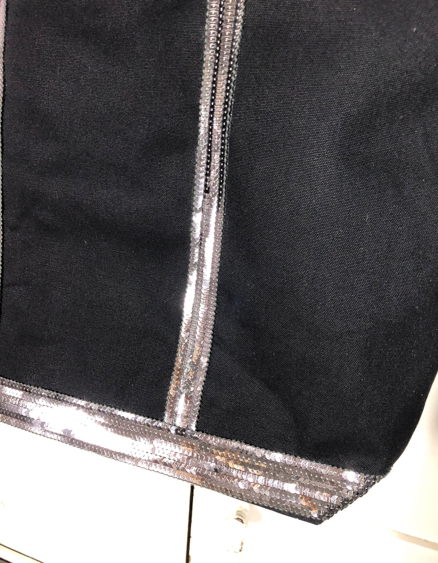 Sac cabas noir paillettes - sac en toile de coton noir surmonté de paillettes - fourre toute noir