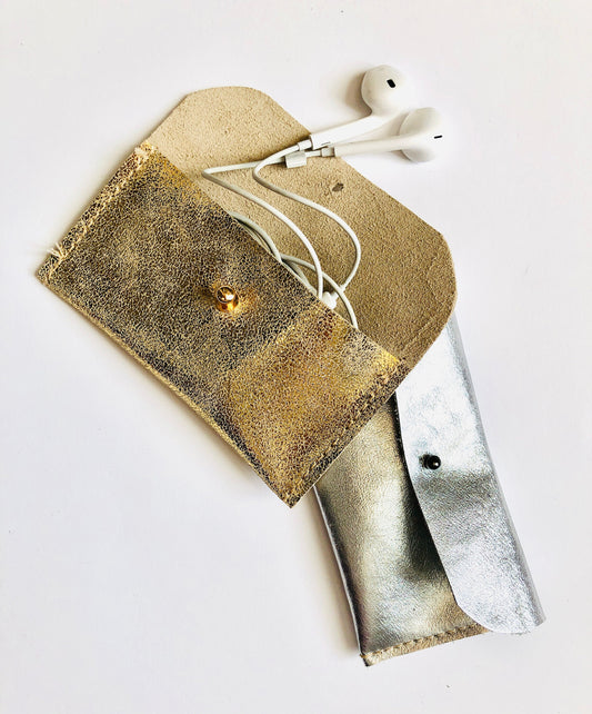 Pochette écouteurs en cuir doré, pochette EarPods avec jack