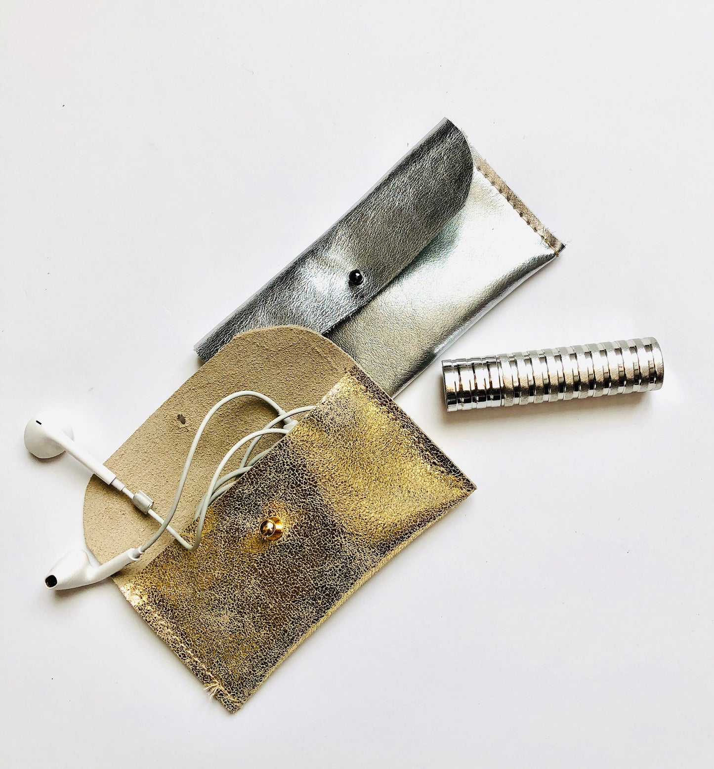 Pochette écouteurs en cuir doré, pochette EarPods avec jack