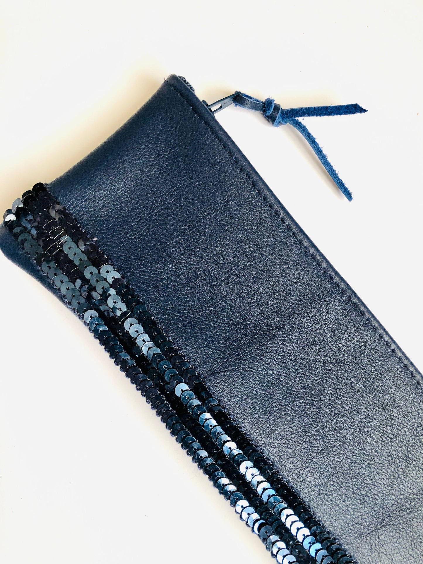 Trousse crayons cuir, trousse cuir paillettes, trousse maquillage cuir