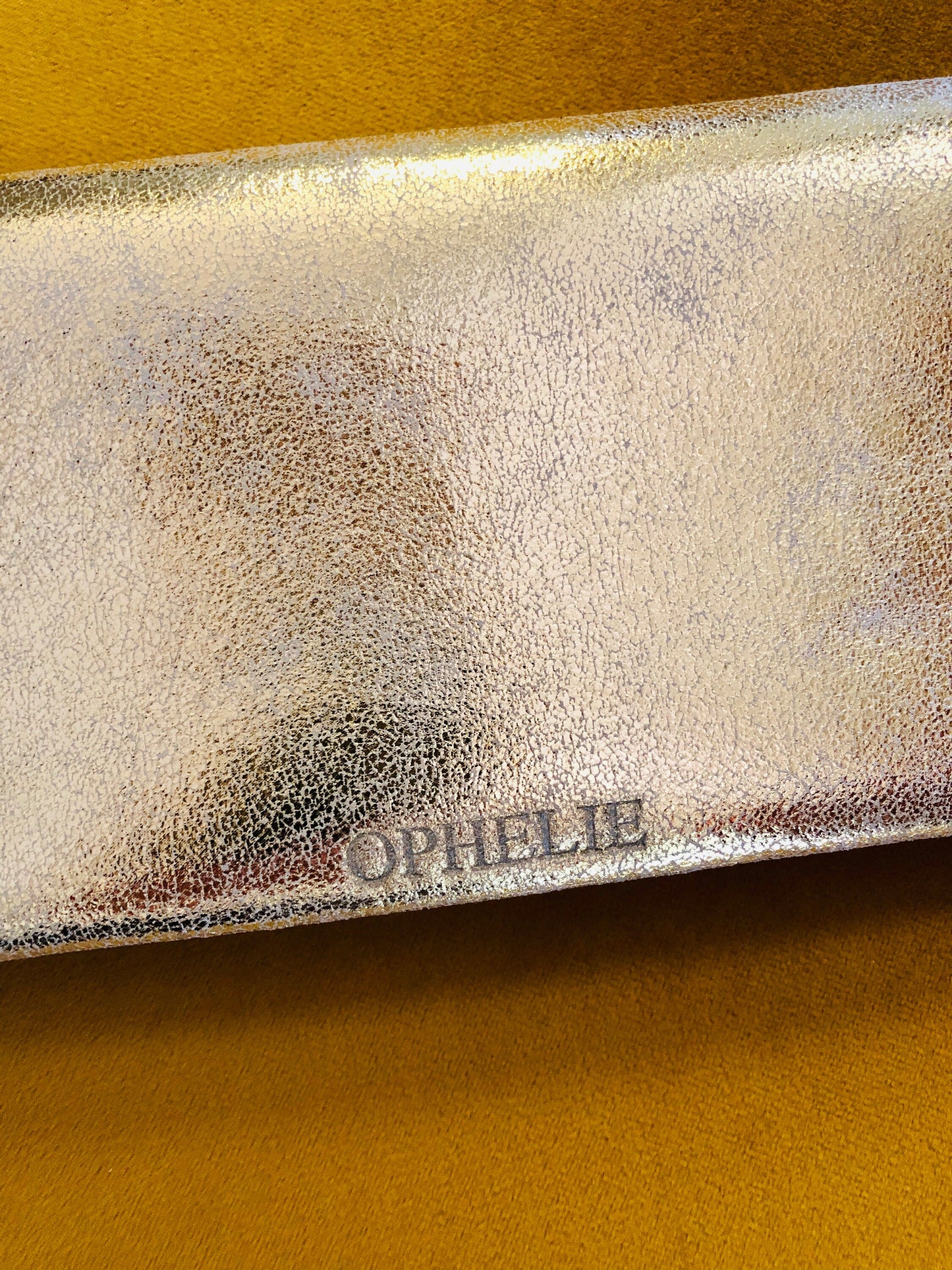 Checkbook holder in gold, silver, champagne leather