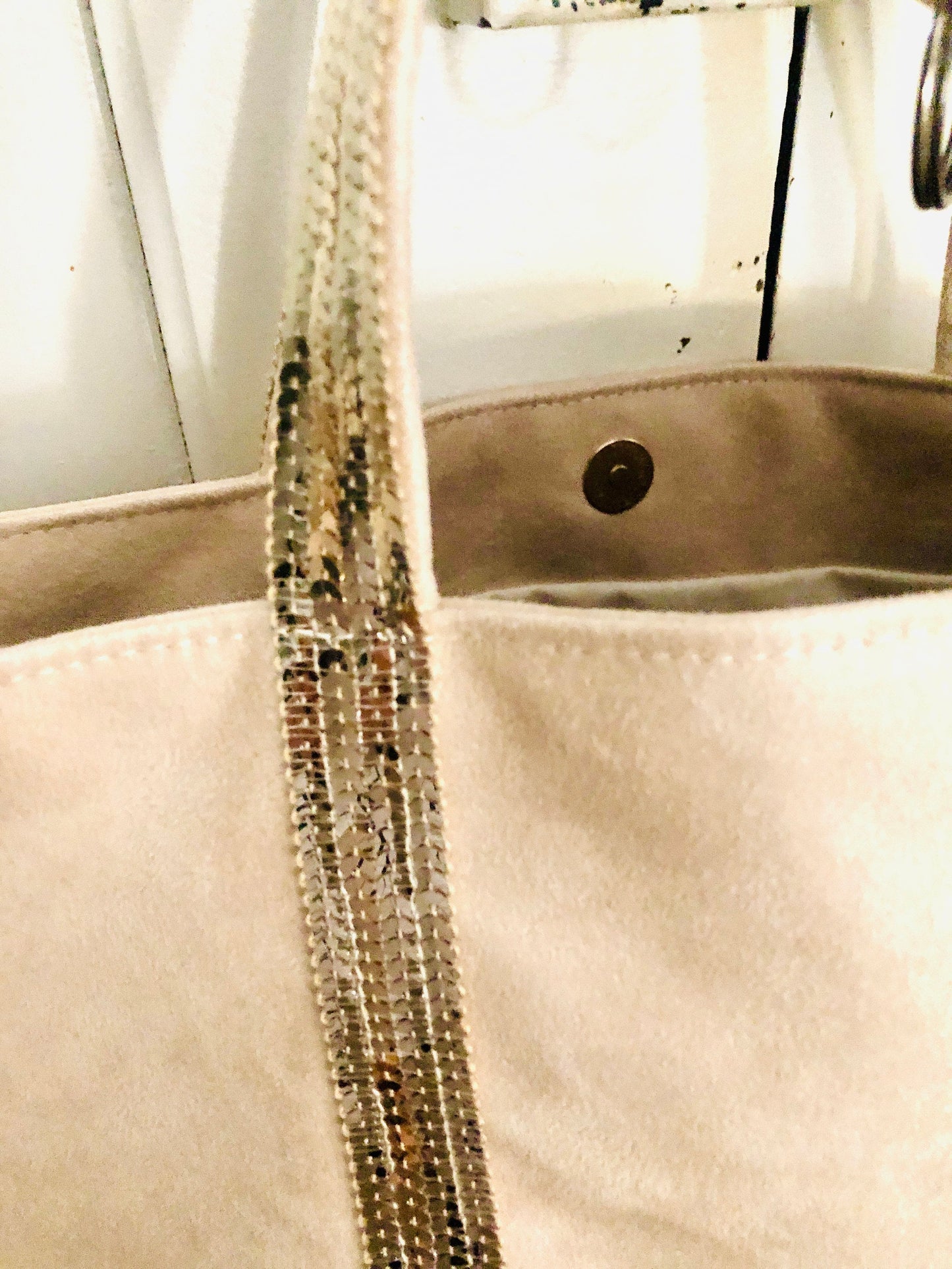 GRAND cabas en suédine beige paillettes or clair