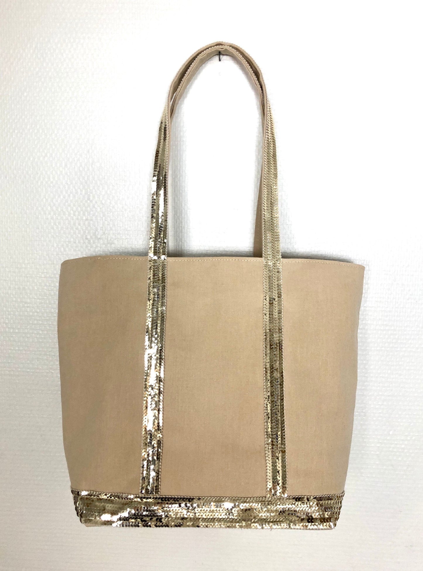 Sac cabas beige paillettes, sac été, sac collège, sac demoiselle d'honneur, cabas sequins plage