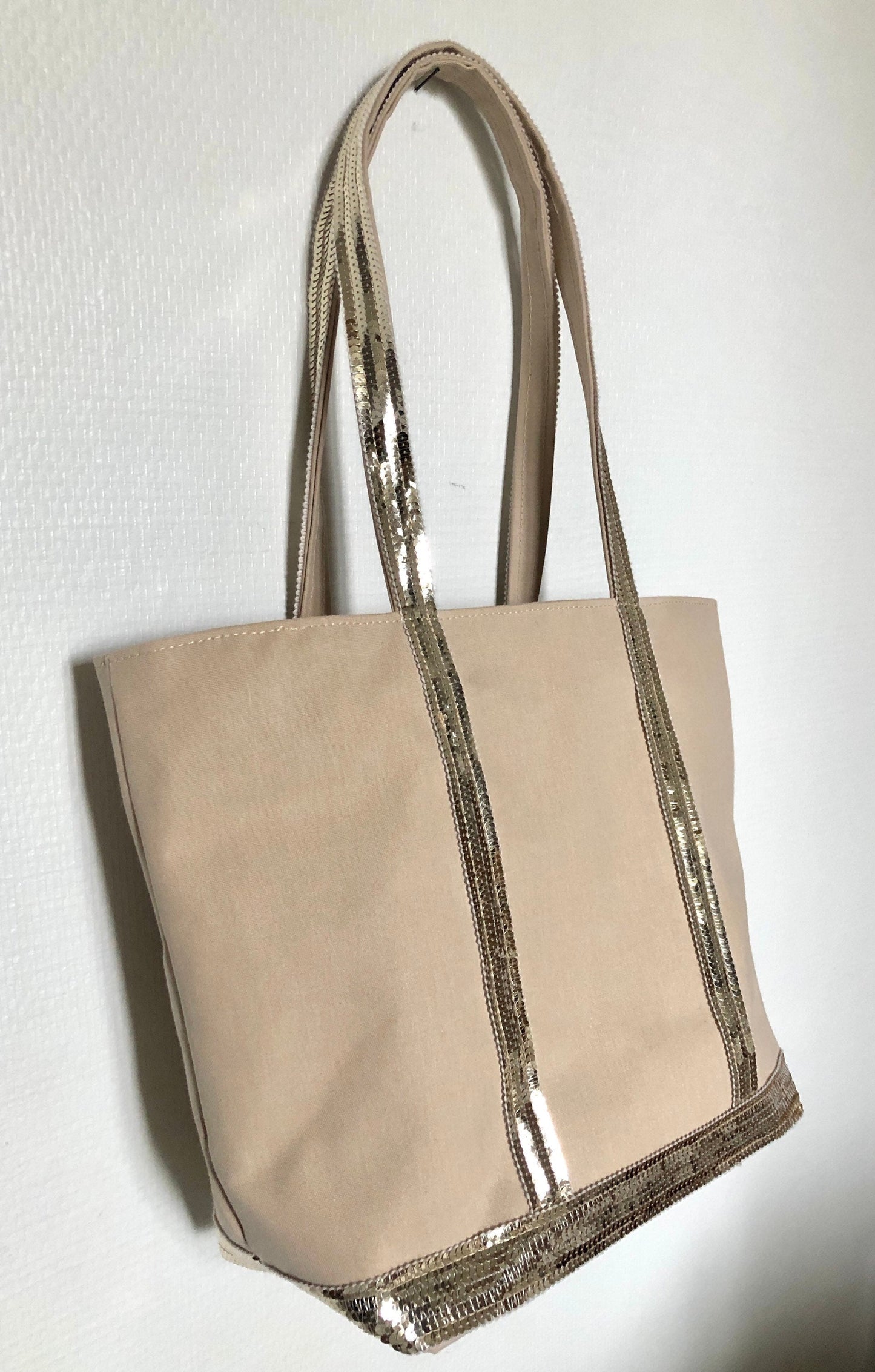 Sac cabas beige paillettes, sac été, sac collège, sac demoiselle d'honneur, cabas sequins plage