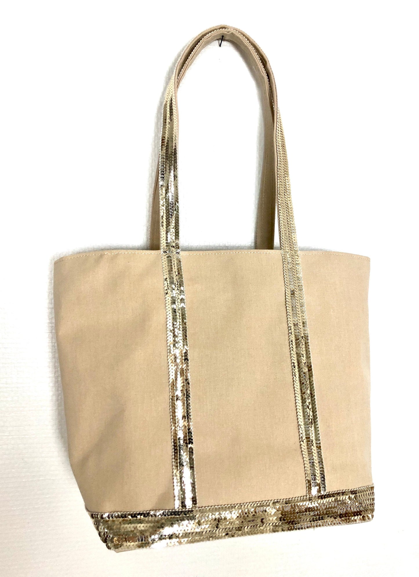 Sac cabas beige paillettes, sac été, sac collège, sac demoiselle d'honneur, cabas sequins plage