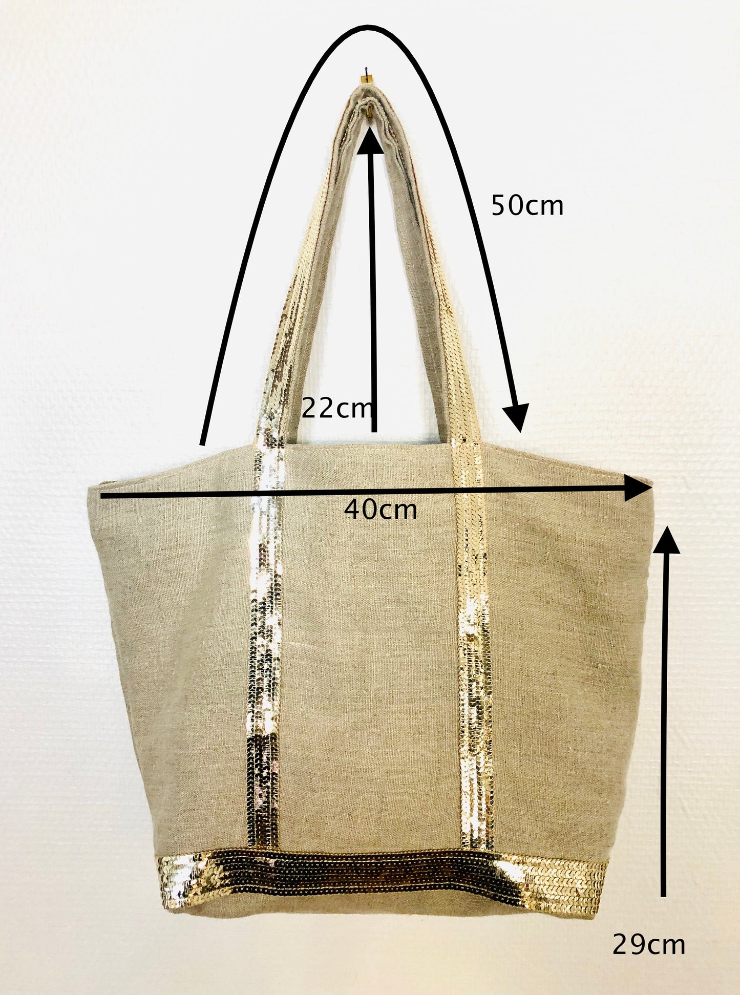 Washed linen tote bag with gold sequins