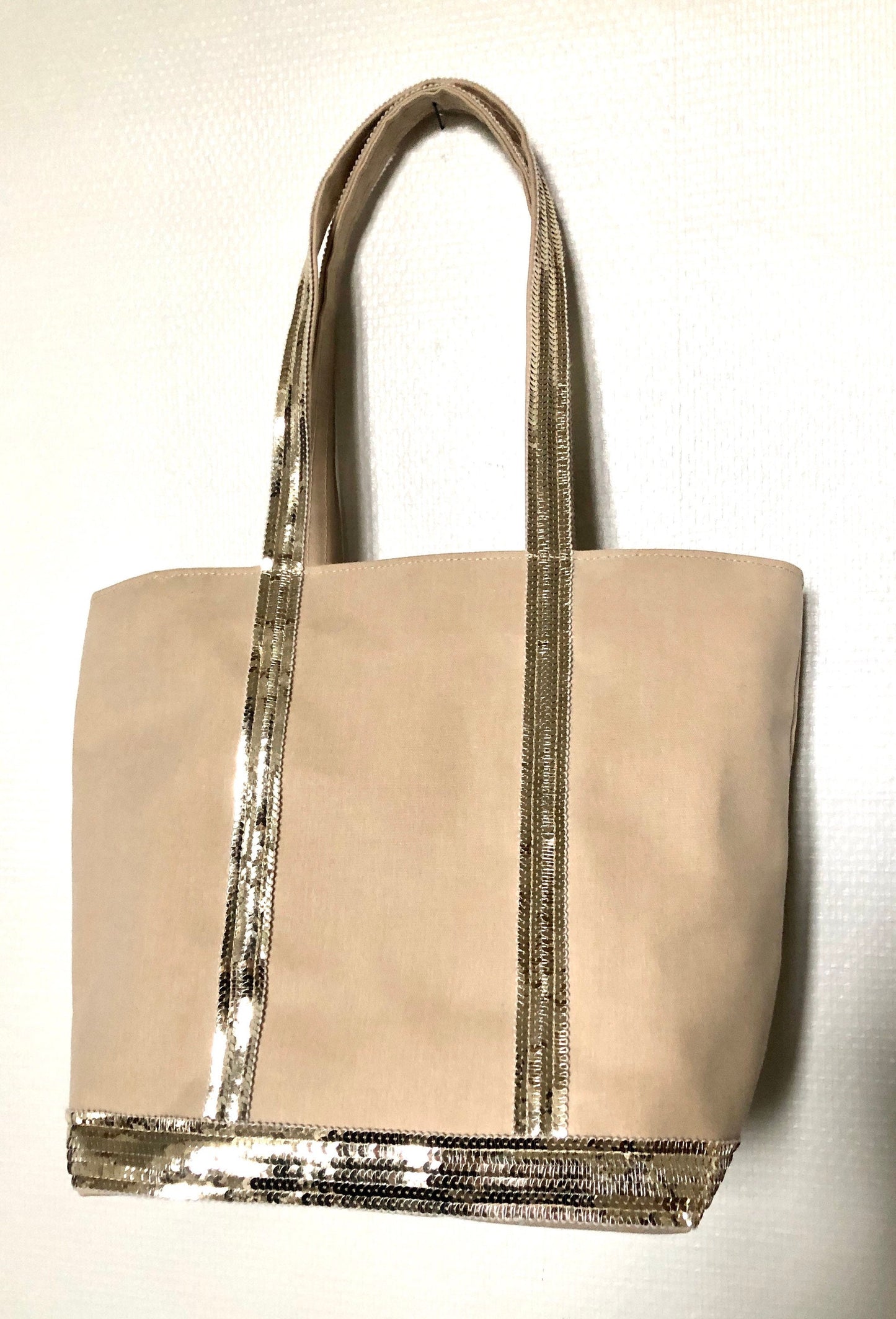 Sac cabas beige paillettes, sac été, sac collège, sac demoiselle d'honneur, cabas sequins plage