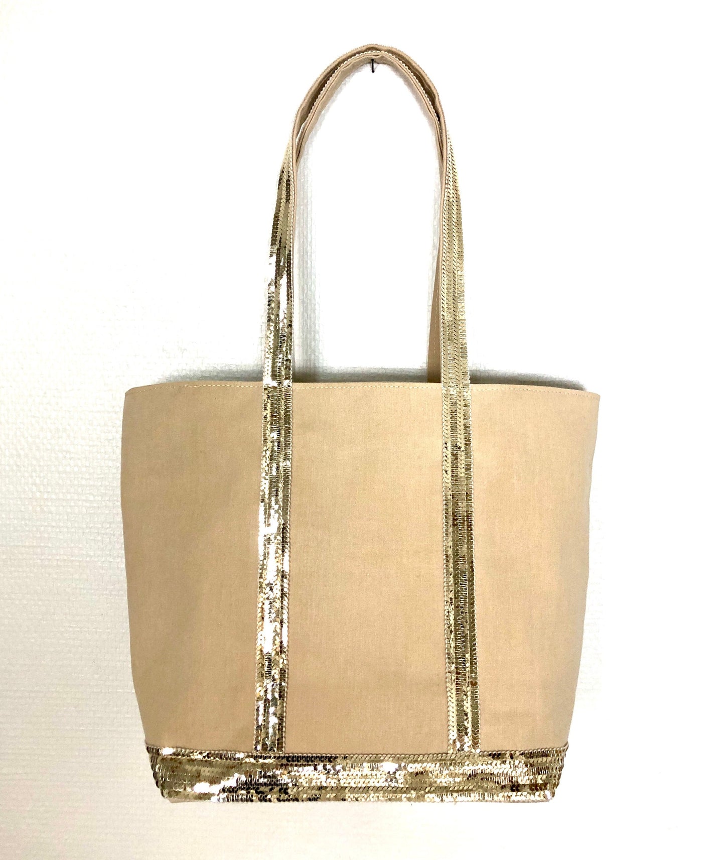 Sac cabas beige paillettes, sac été, sac collège, sac demoiselle d'honneur, cabas sequins plage
