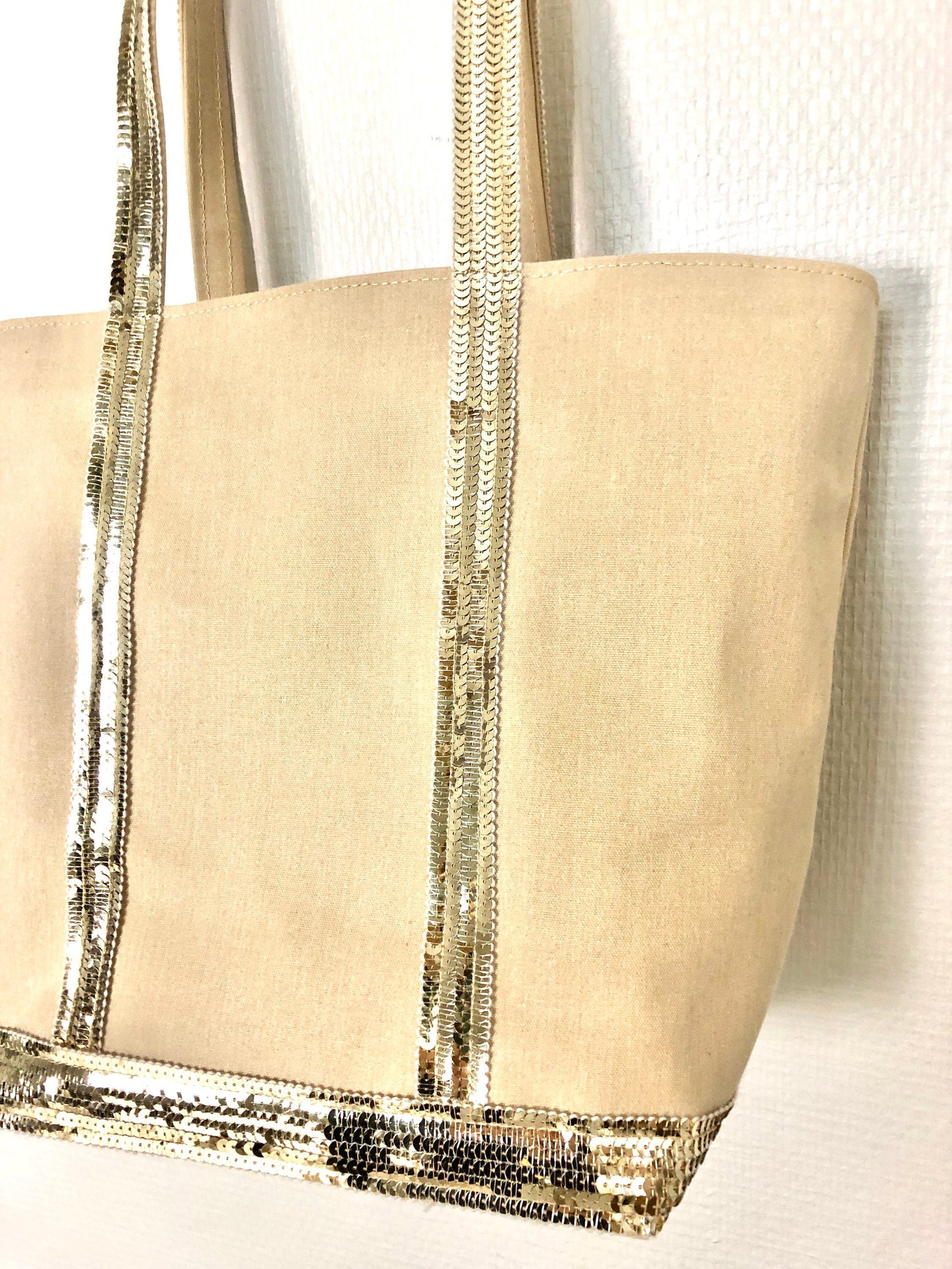 Sac cabas beige paillettes, sac été, sac collège, sac demoiselle d'honneur, cabas sequins plage