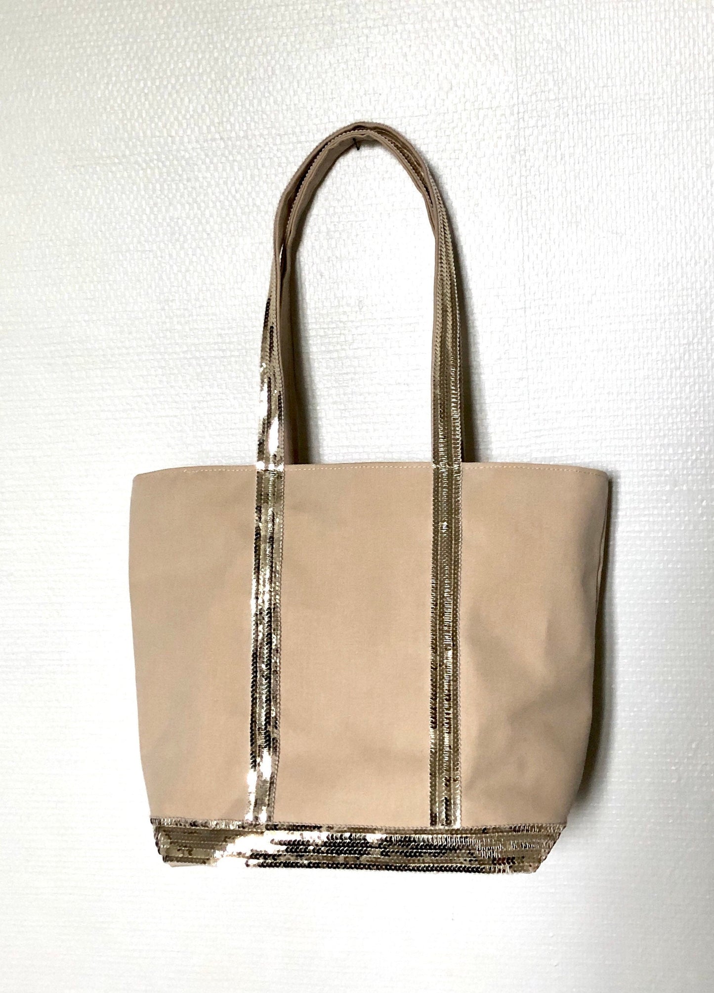 Sac cabas beige paillettes, sac été, sac collège, sac demoiselle d'honneur, cabas sequins plage