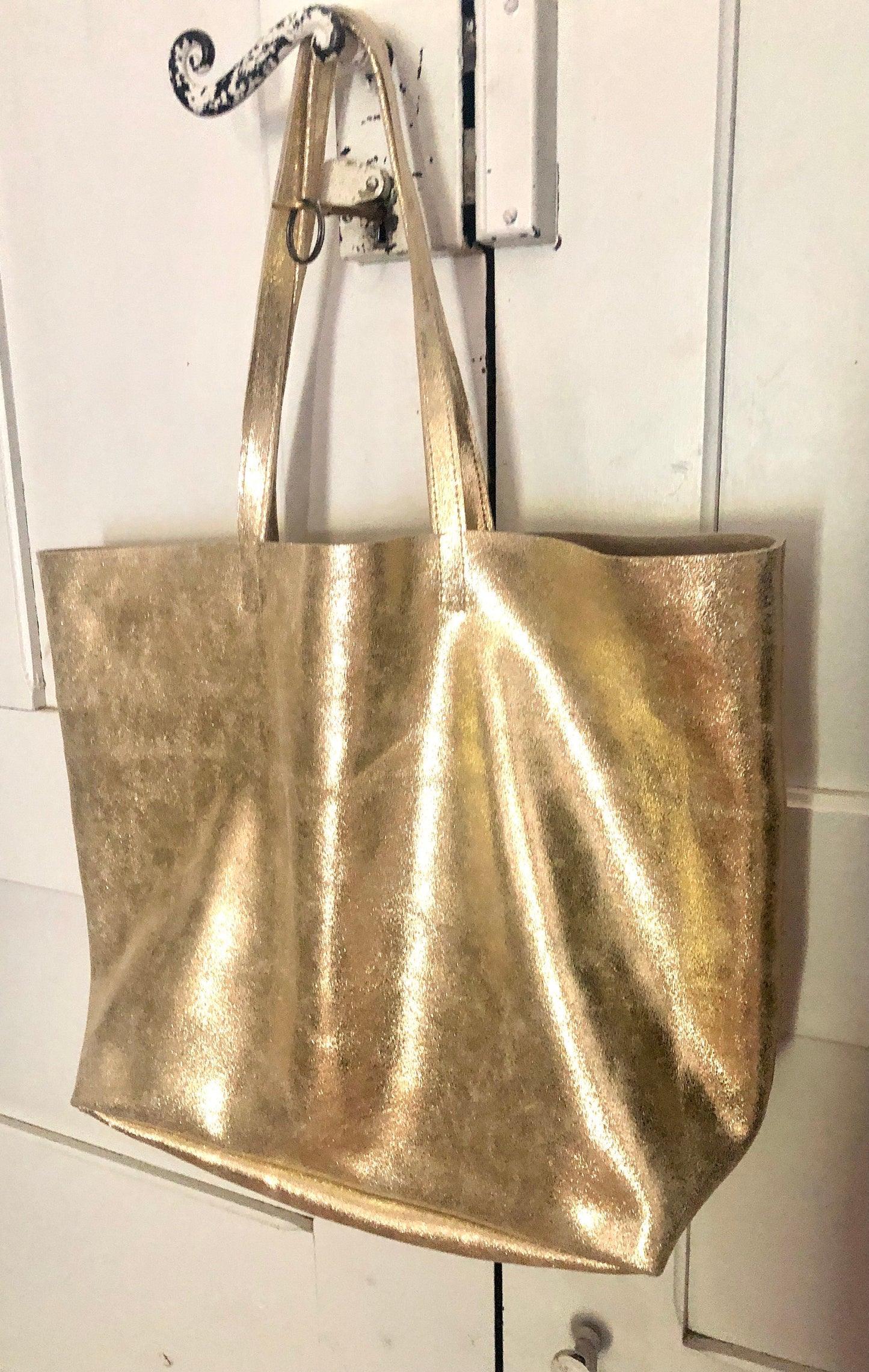 Full grain Italian gold sparkle leather