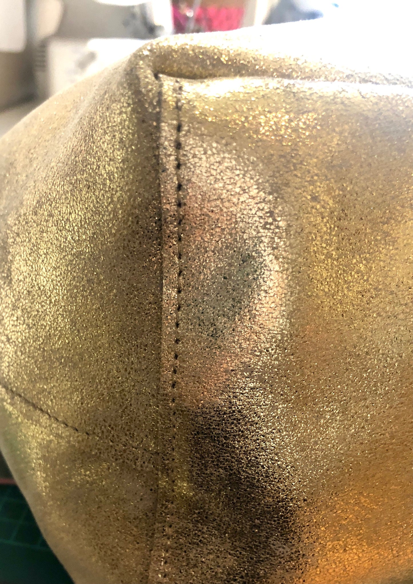 Full grain Italian gold sparkle leather