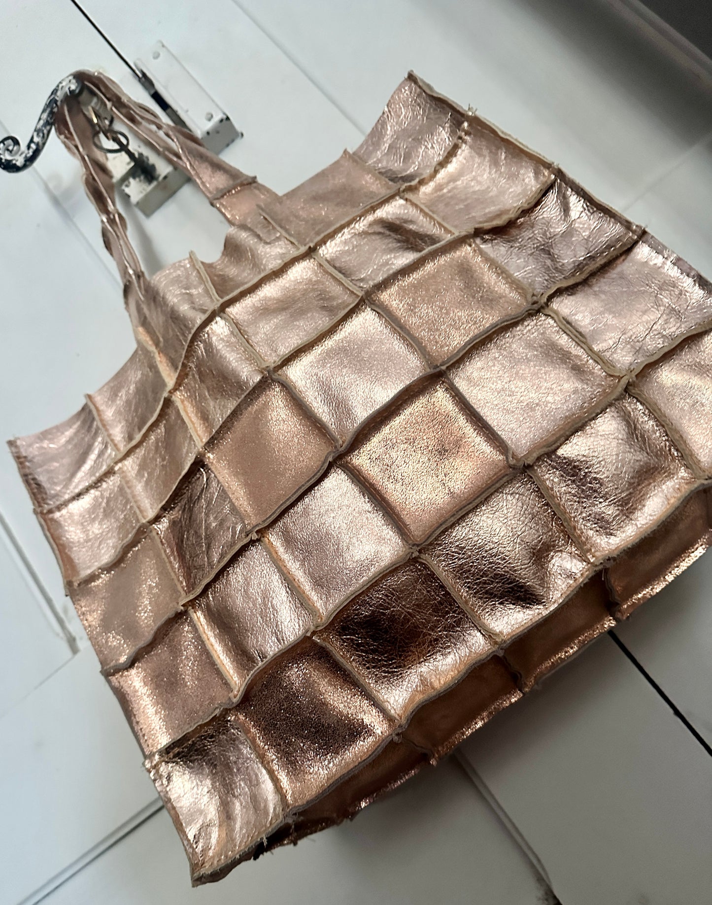 Sac Cabas Unique en Cuir Italien rose doré– Fait Main, Modèle Exclusif