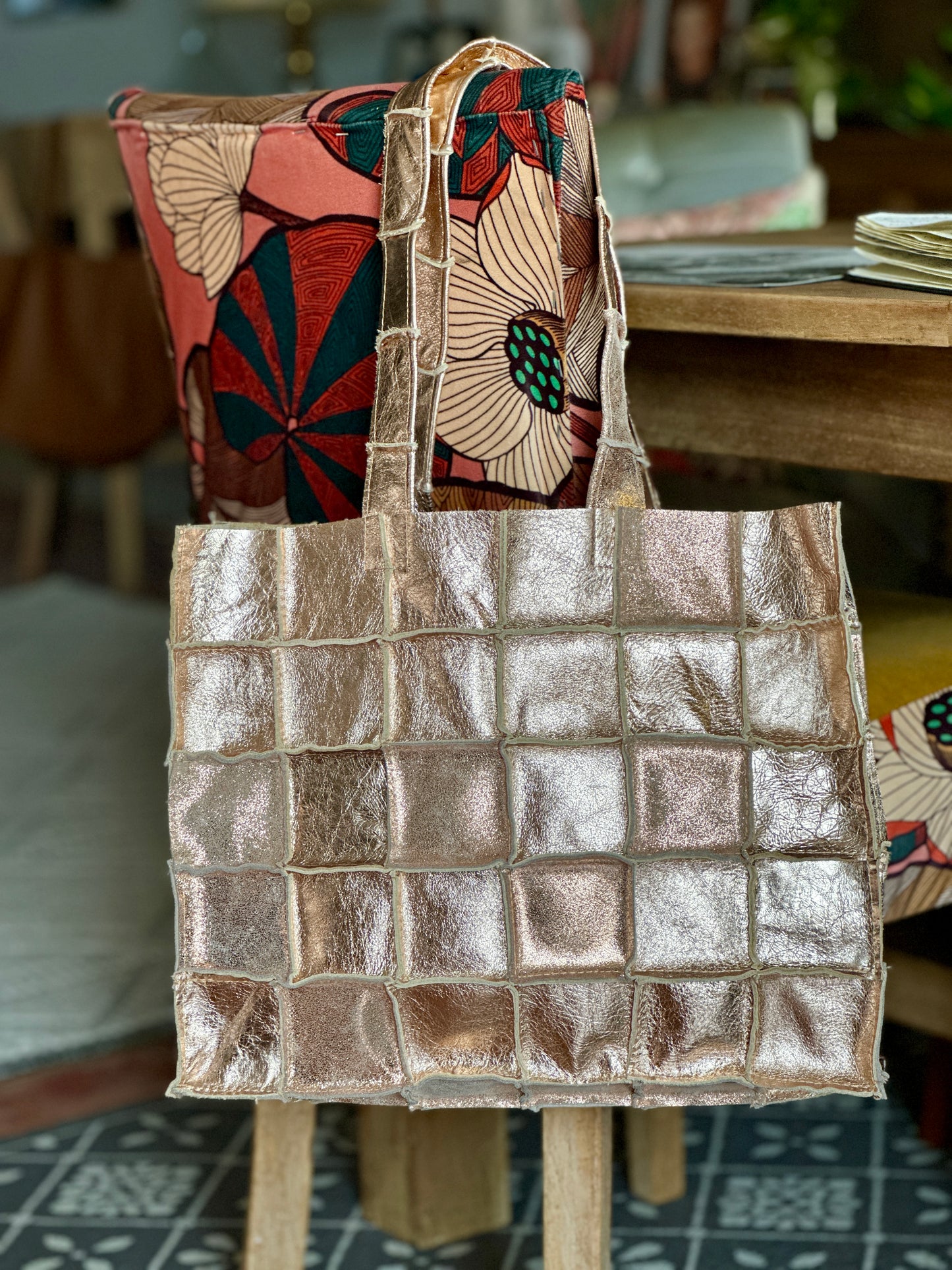 Sac Cabas Unique en Cuir Italien rose doré– Fait Main, Modèle Exclusif
