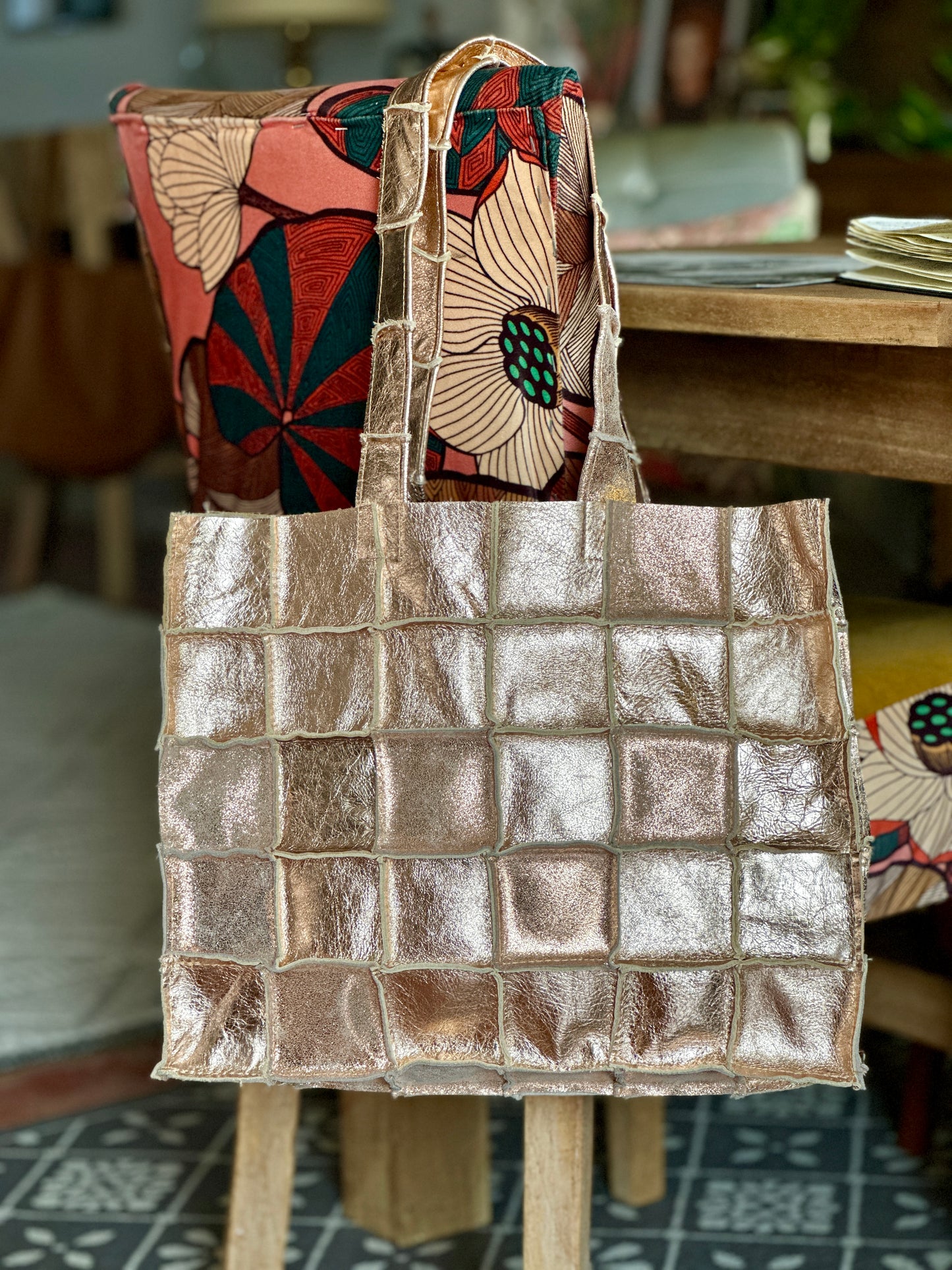 Sac Cabas Unique en Cuir Italien rose doré– Fait Main, Modèle Exclusif