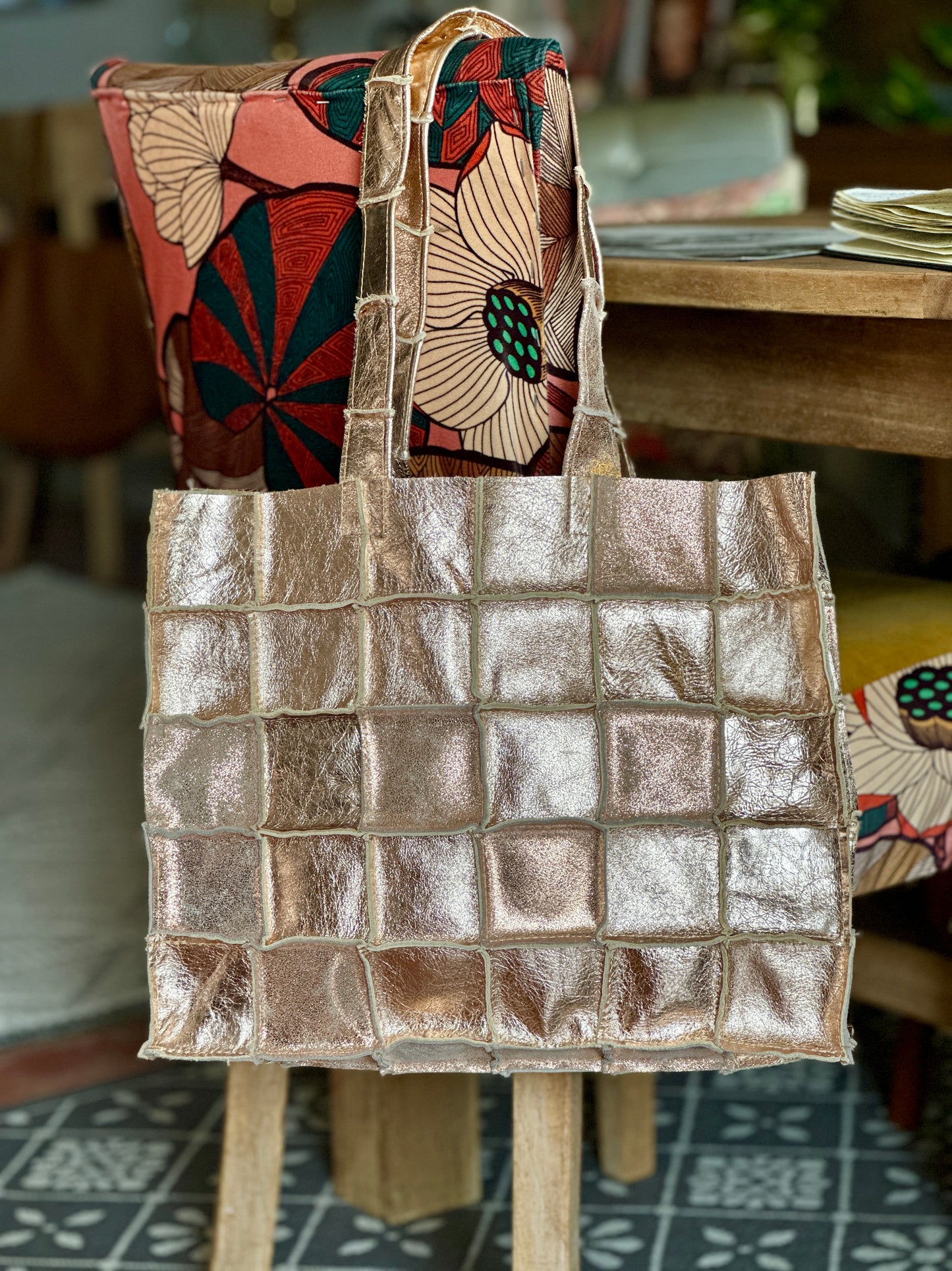 Sac Cabas Unique en Cuir Italien rose doré– Fait Main, Modèle Exclusif