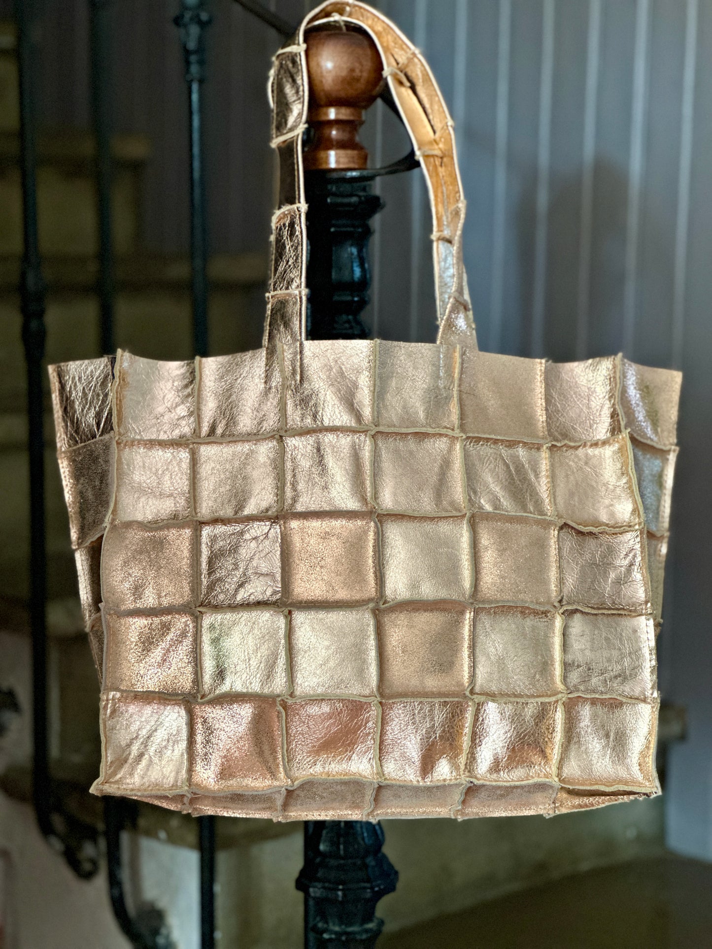 Sac Cabas Unique en Cuir Italien rose doré– Fait Main, Modèle Exclusif