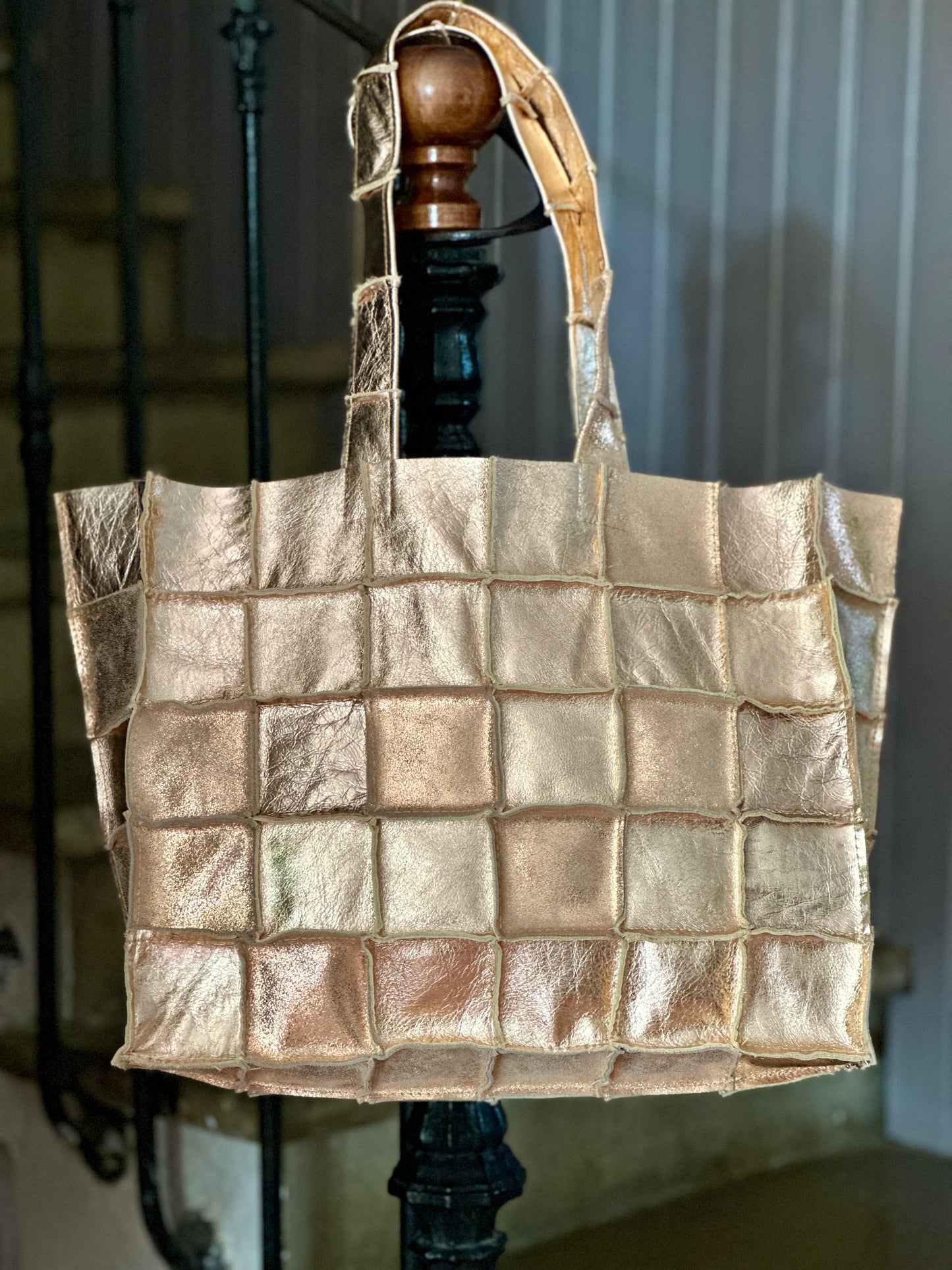 Sac Cabas Unique en Cuir Italien rose doré– Fait Main, Modèle Exclusif