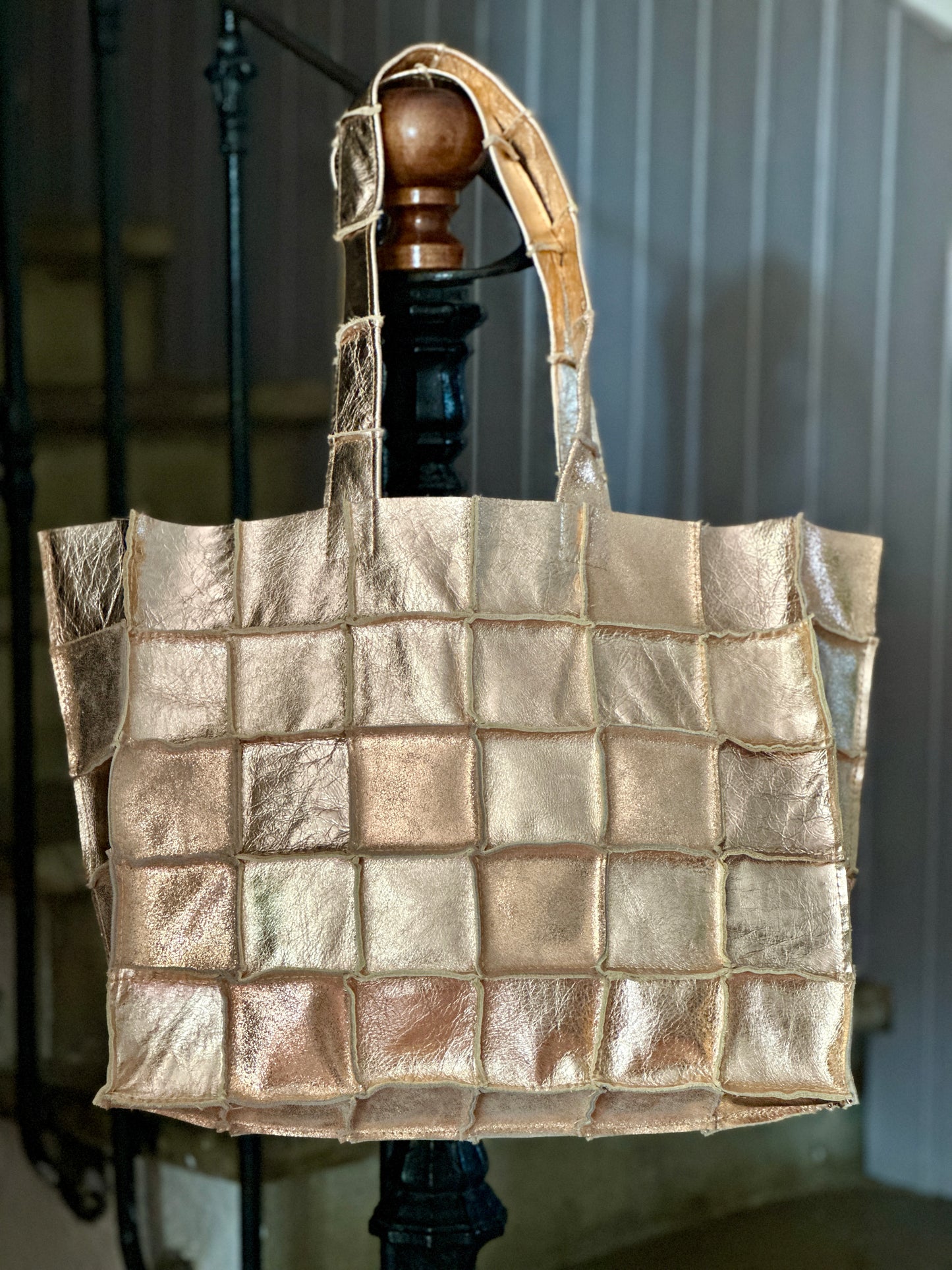 Sac Cabas Unique en Cuir Italien rose doré– Fait Main, Modèle Exclusif