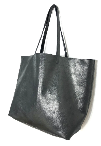 Sac cabas en cuir italien noir métallique