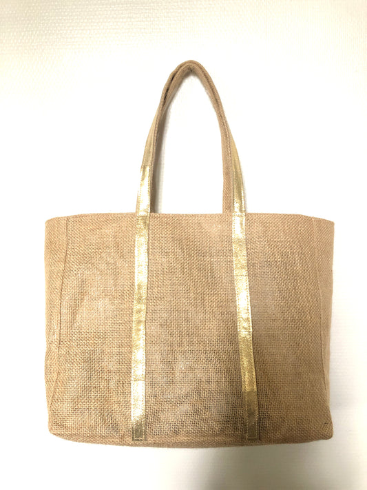 Large beach tote bag in coated burlap and leather, large recycled summer tote bag, natural travel tote bag, holiday shoulder bag