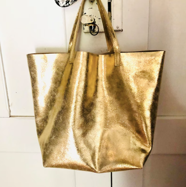 Gold leather tote