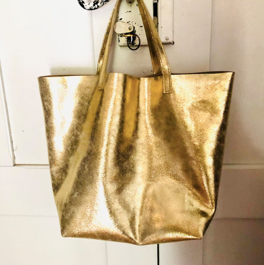 Gold leather tote