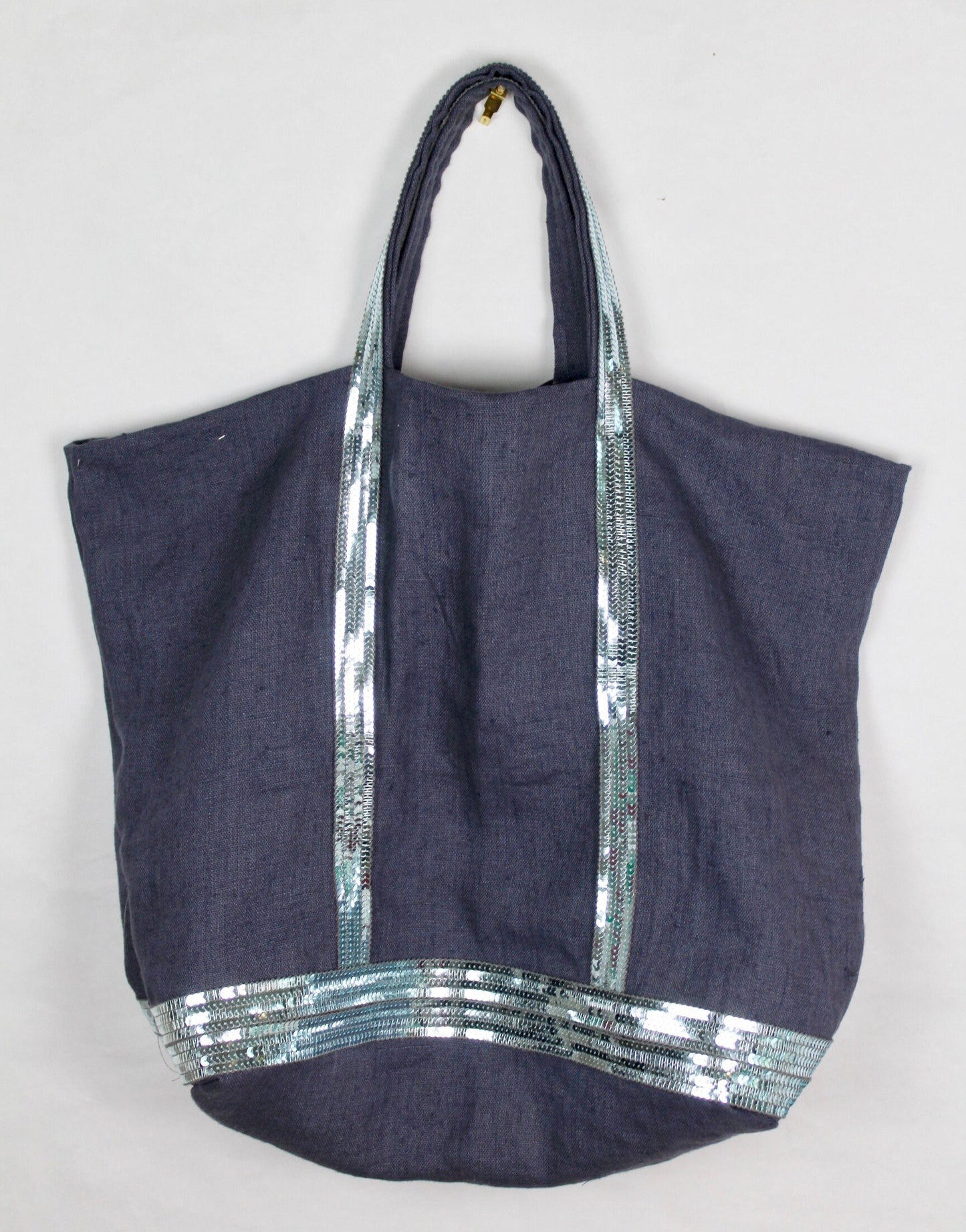Sac lin lavé gris paillettes bleues