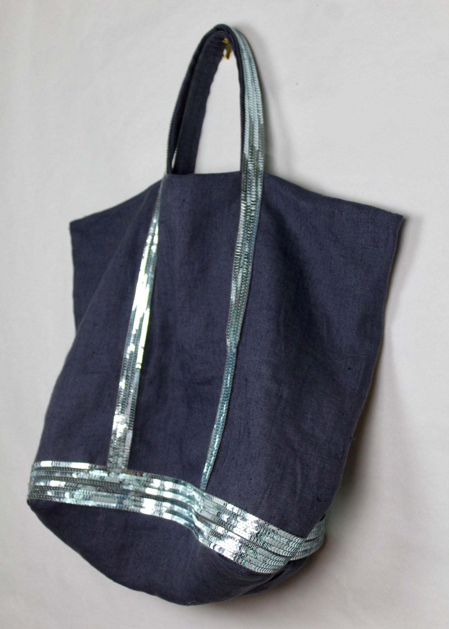 Sac lin lavé gris paillettes bleues