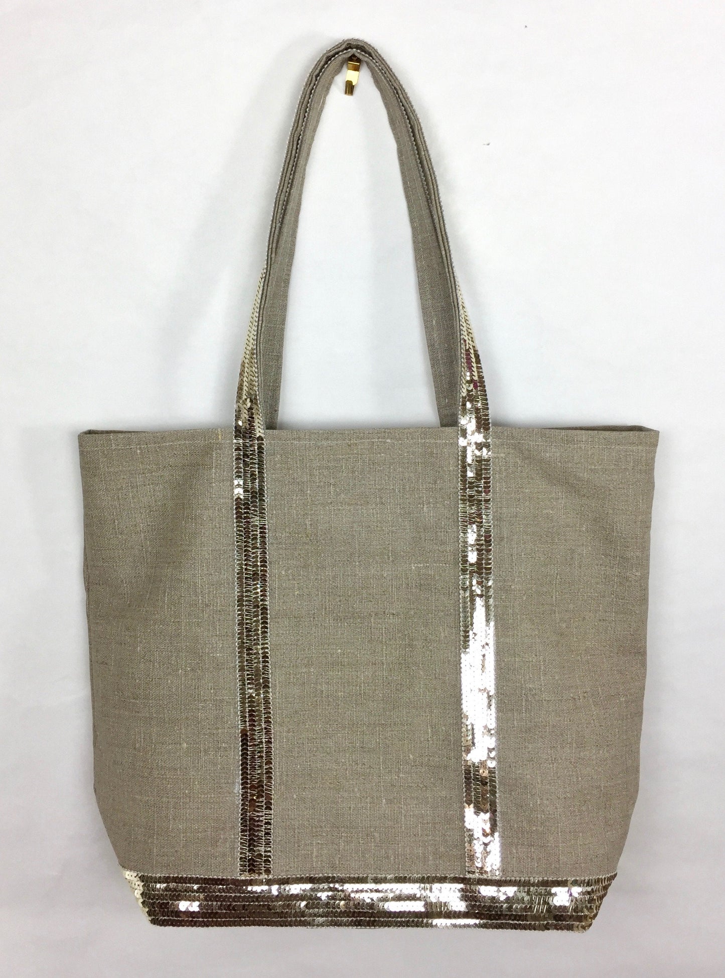 Natural coated linen shopping bag with gold glitter