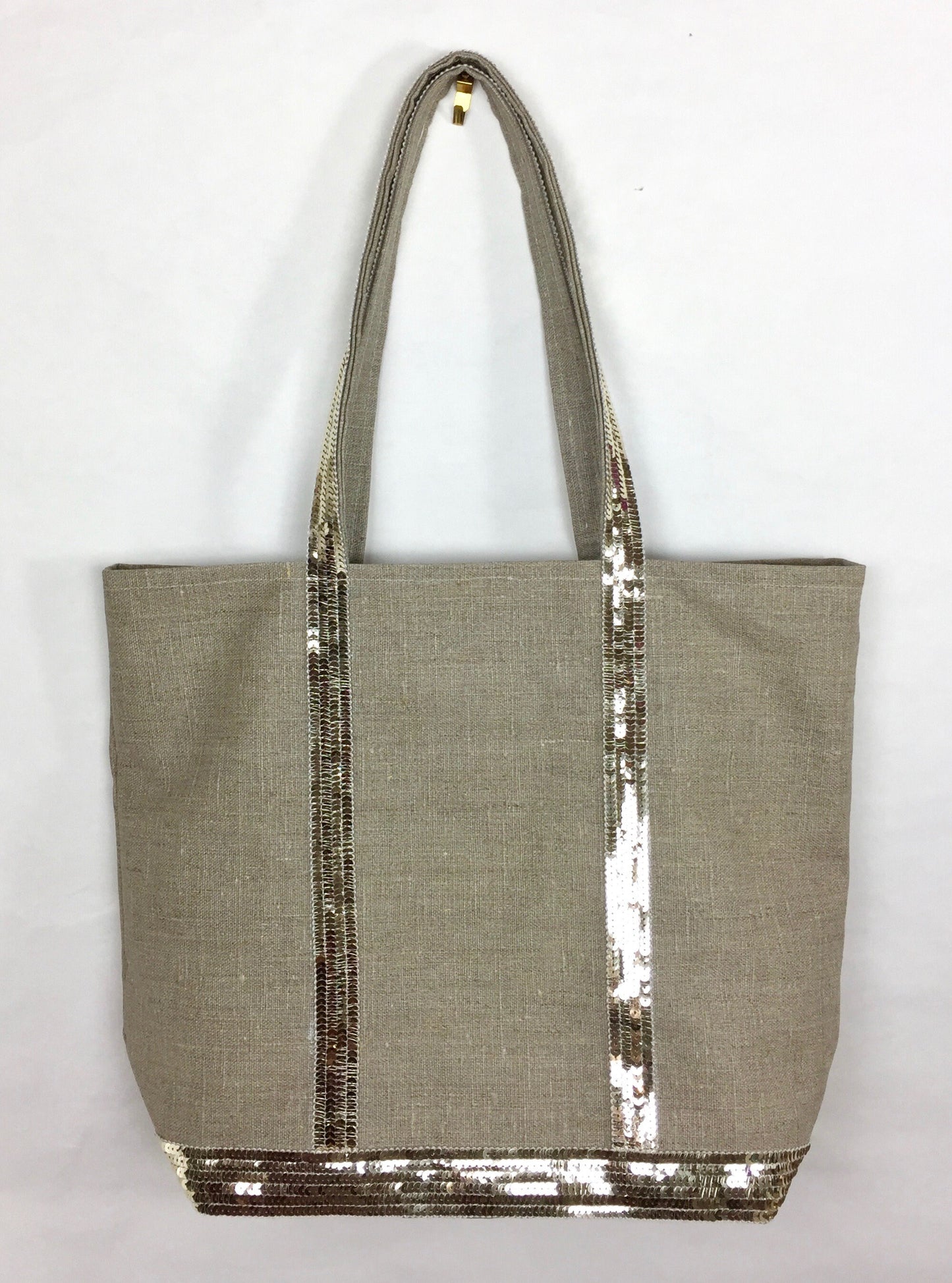 Natural coated linen tote bag with sequins, waterproof linen tote, sequin bag, office unique gift