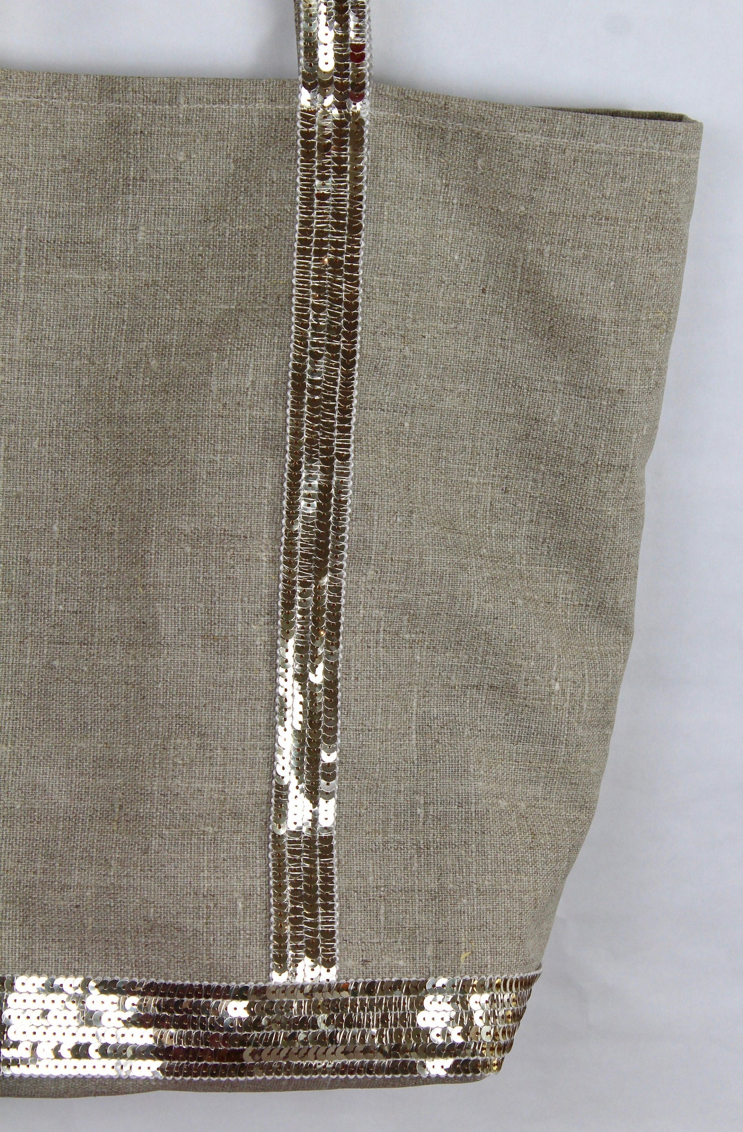 Natural coated linen shoulder bag with gold glitter, tote bag with zipper, summer tote bag, linen shoulder tote bag
