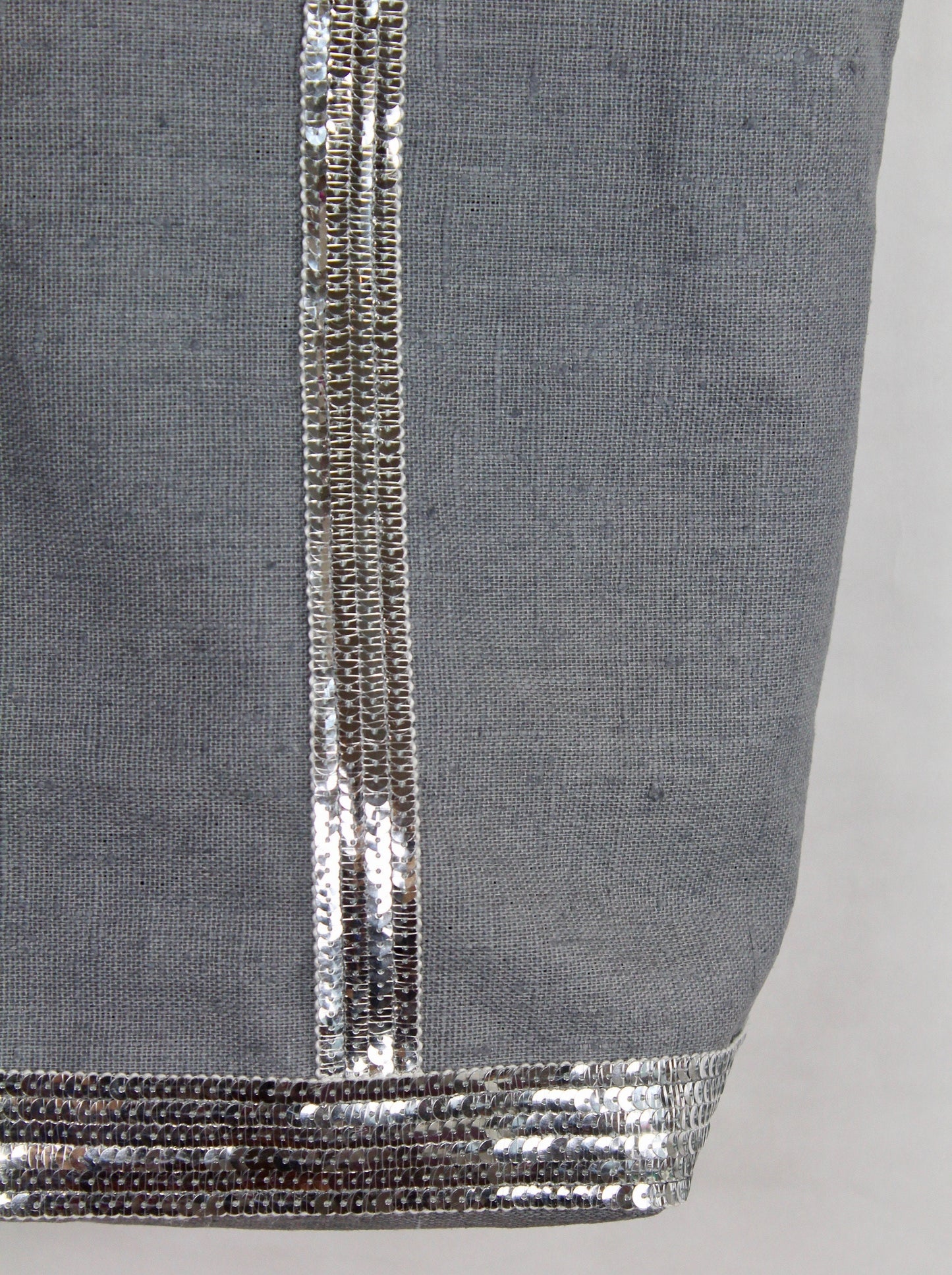 Sac fourre tout lin enduit surmonté de paillettes argent cabas porté epaule grand sac marché waterproof cadeau femme personnalisé