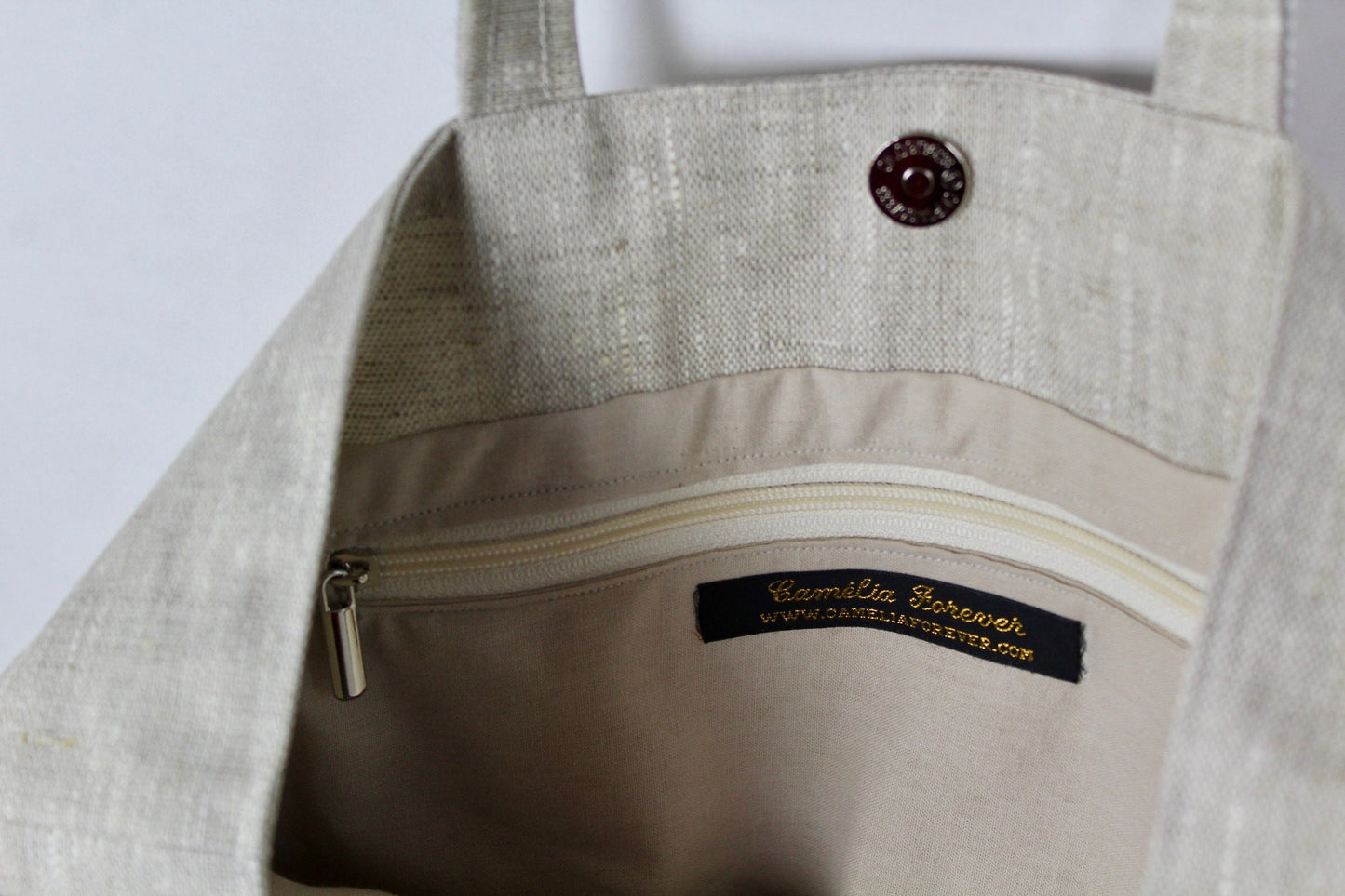 Sac cabas en lin enduit naturel sequins argent