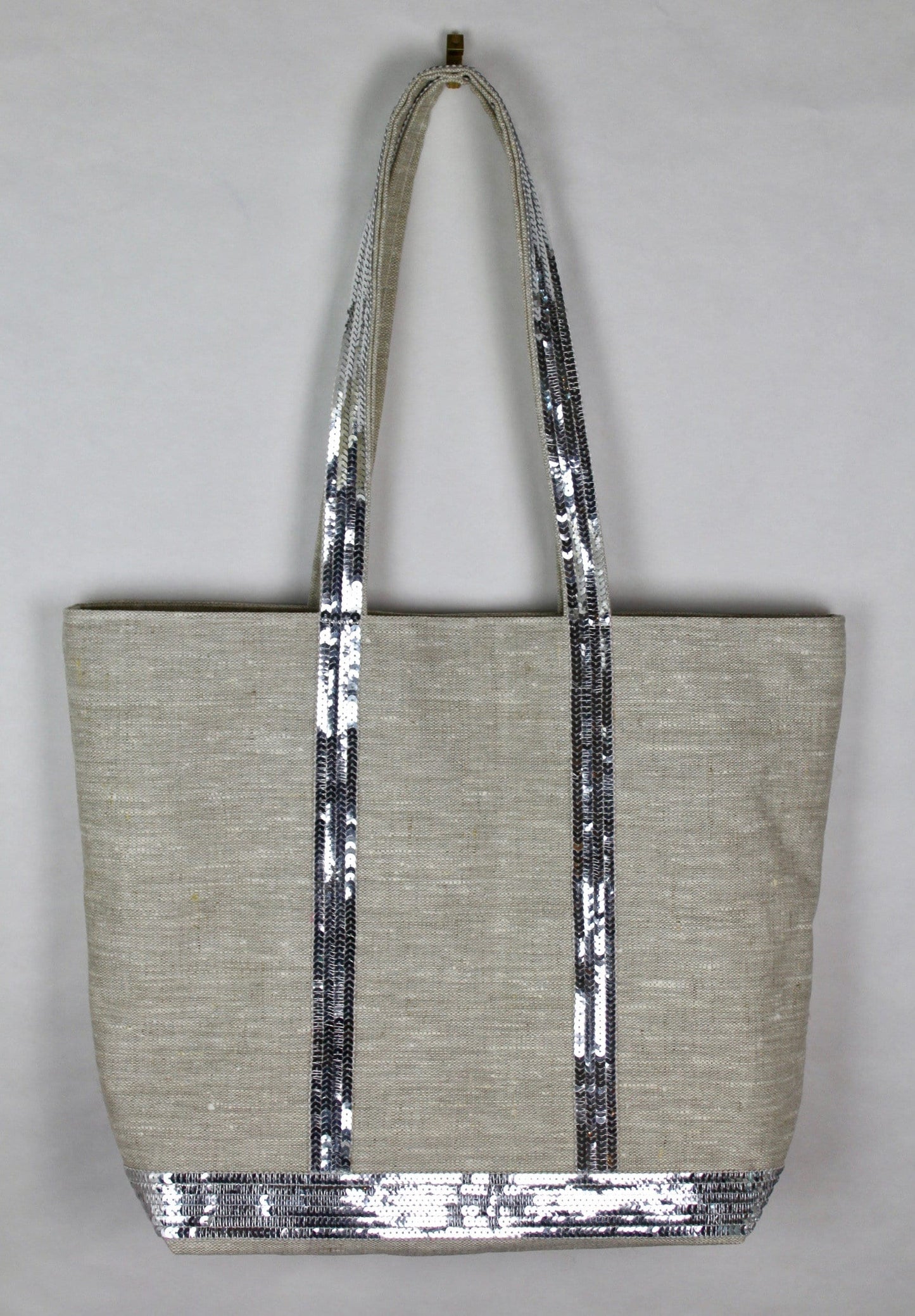 Sac cabas en lin enduit naturel sequins argent