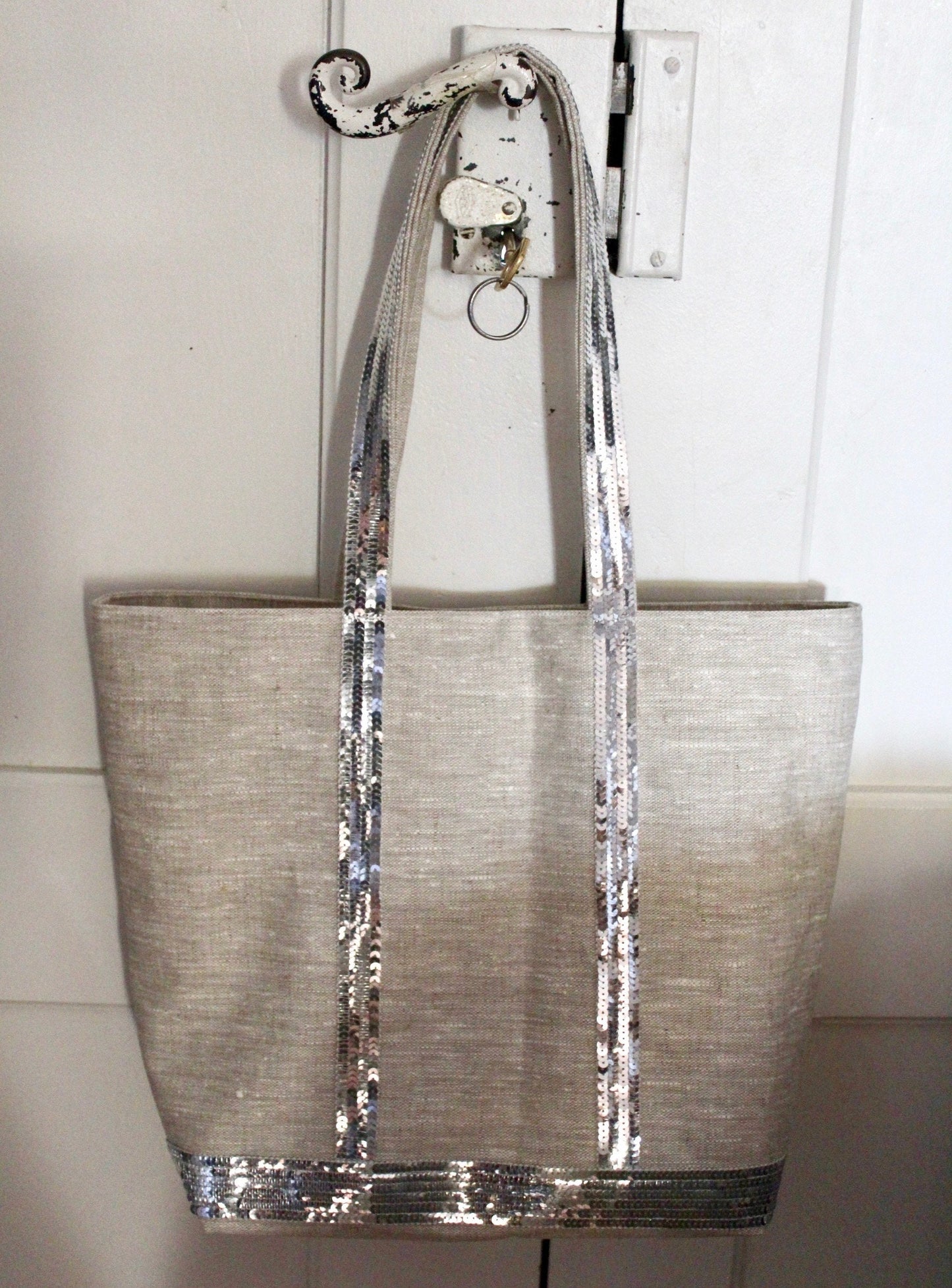 Sac cabas en lin enduit naturel sequins argent