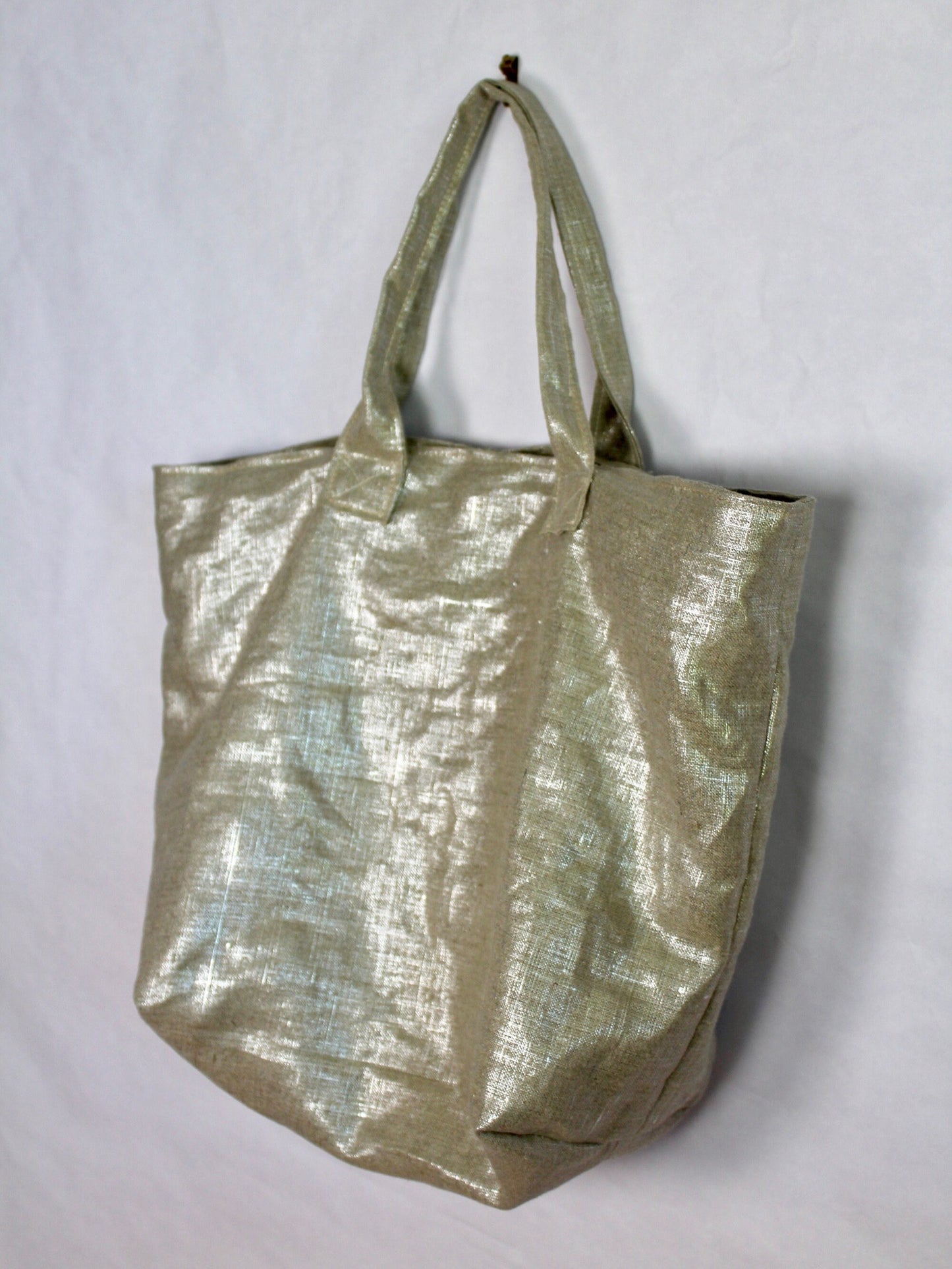 Sac cabas lin argent, sac de plage lin, sac lin argent
