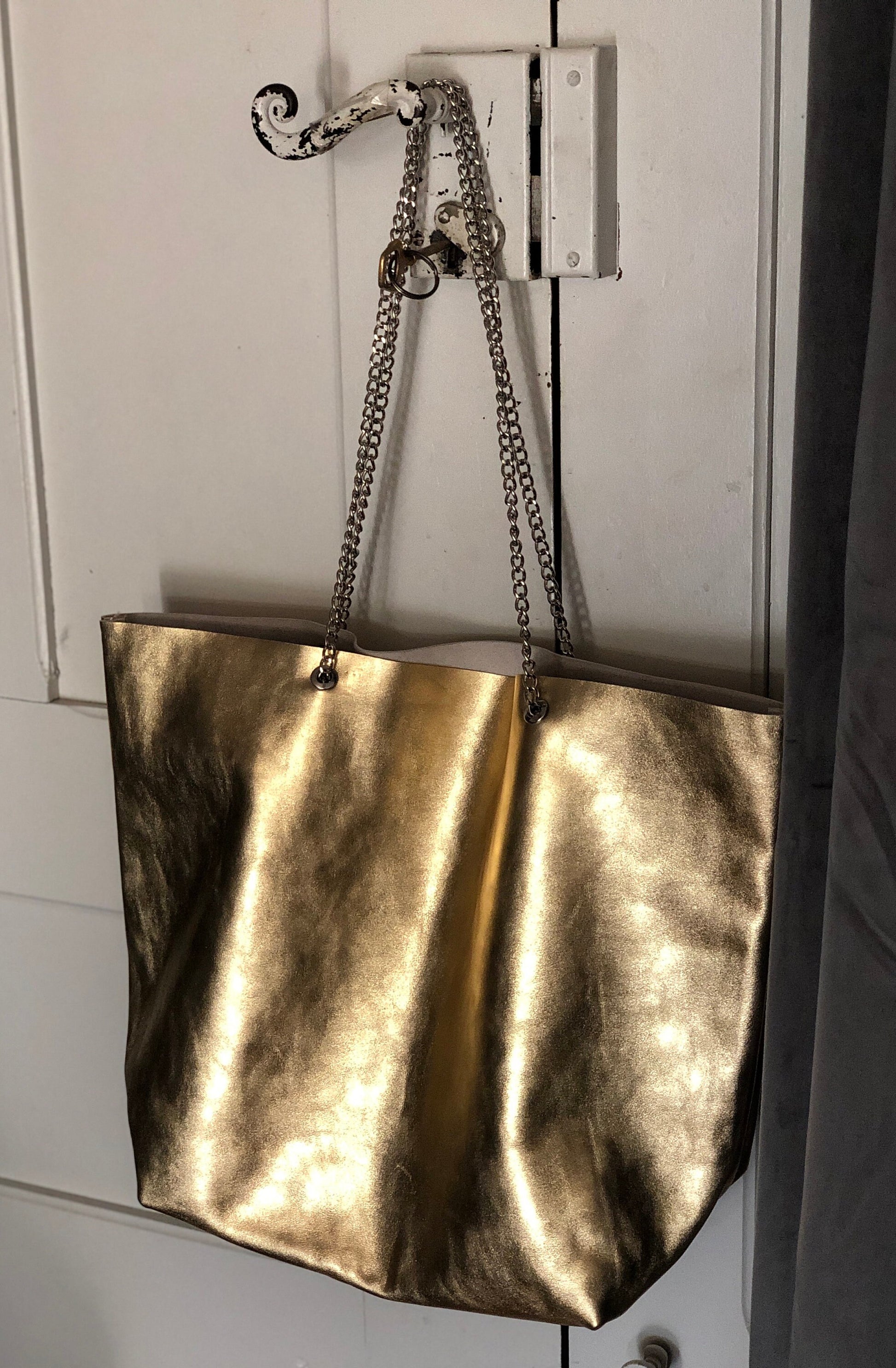 Sac cabas cuir souple italie, sac fourre-tout doré tote bag grand sac  etudiante doré ou champagne -  France