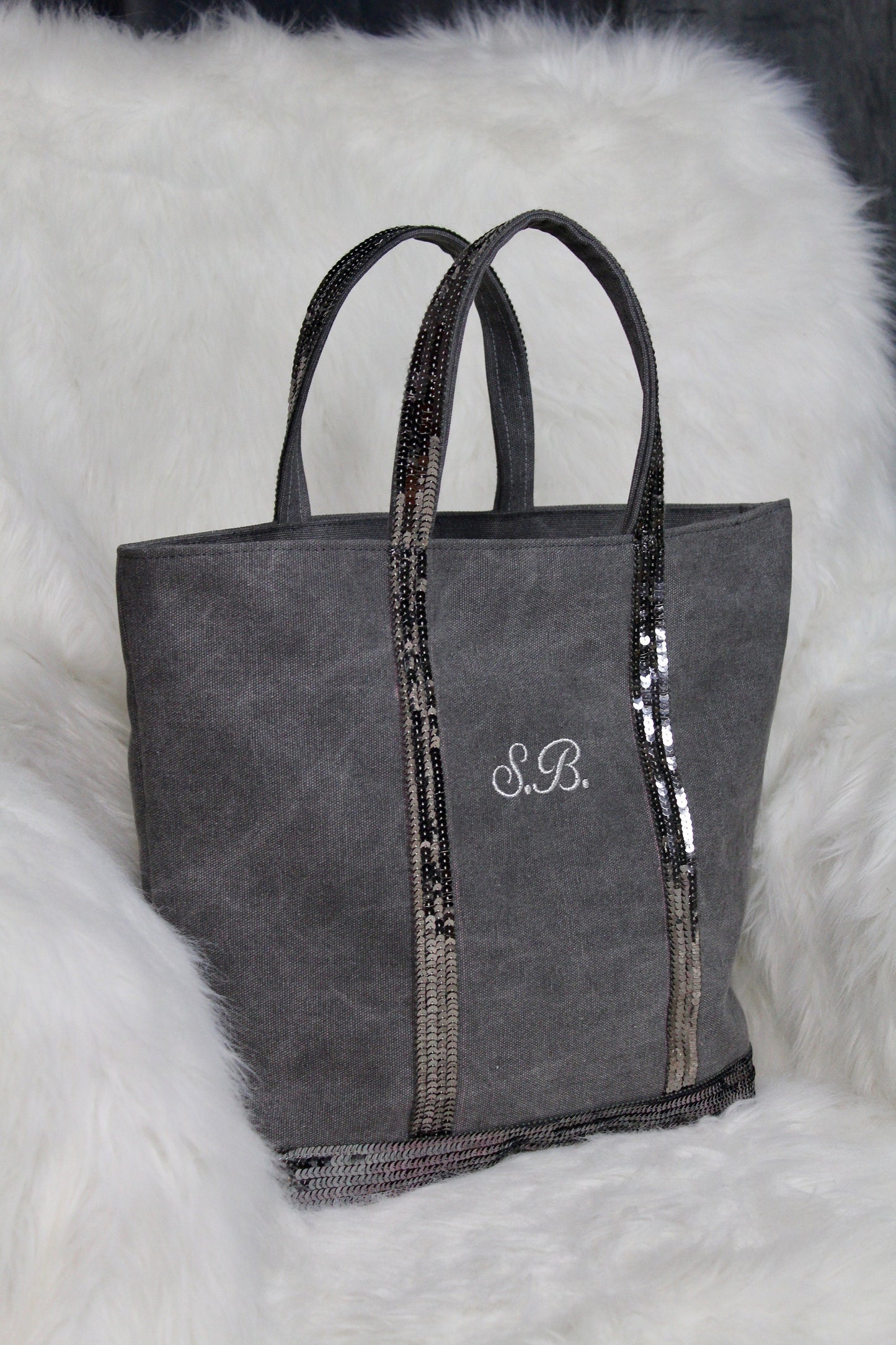 Gray tote bag with embroidered initials - corporate gift tote bag - gray tote bag with logo