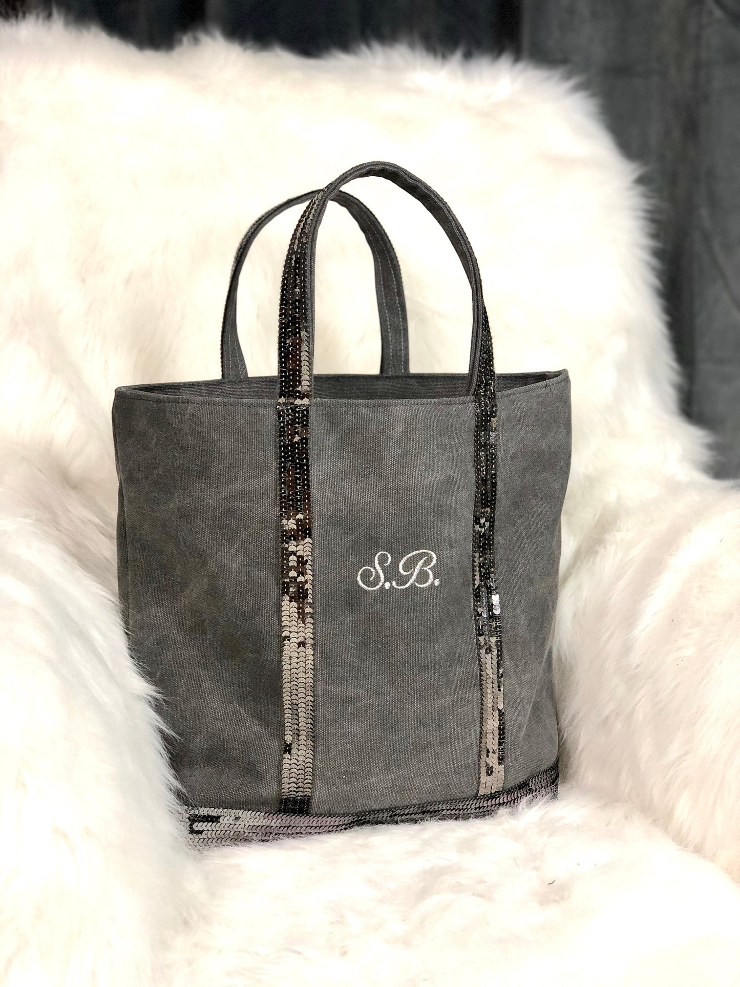 Gray tote bag with embroidered initials - corporate gift tote bag - gray tote bag with logo
