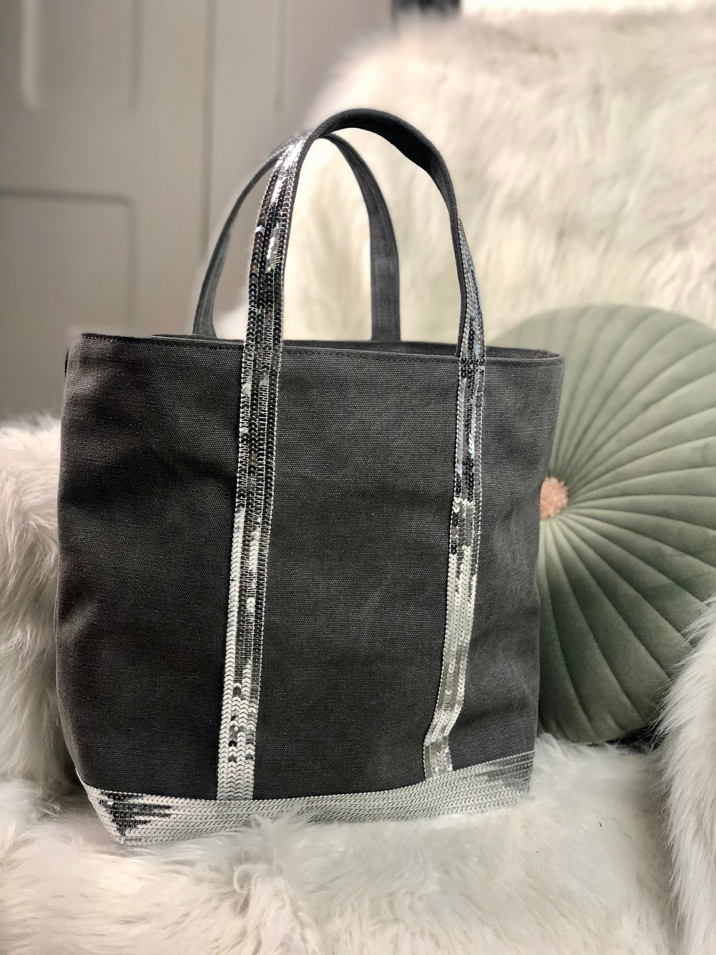 Gray sequin tote bag - gray tote bag with sequins - mom tote bag - personalized bag