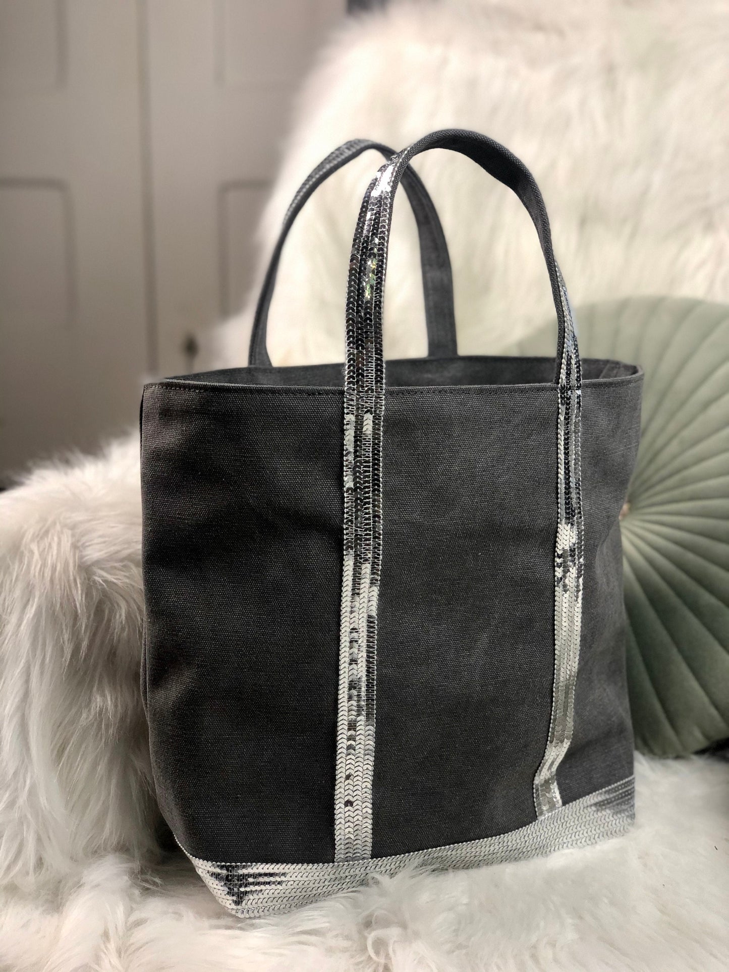 Gray sequin tote bag - gray tote bag with sequins - mom tote bag - personalized bag