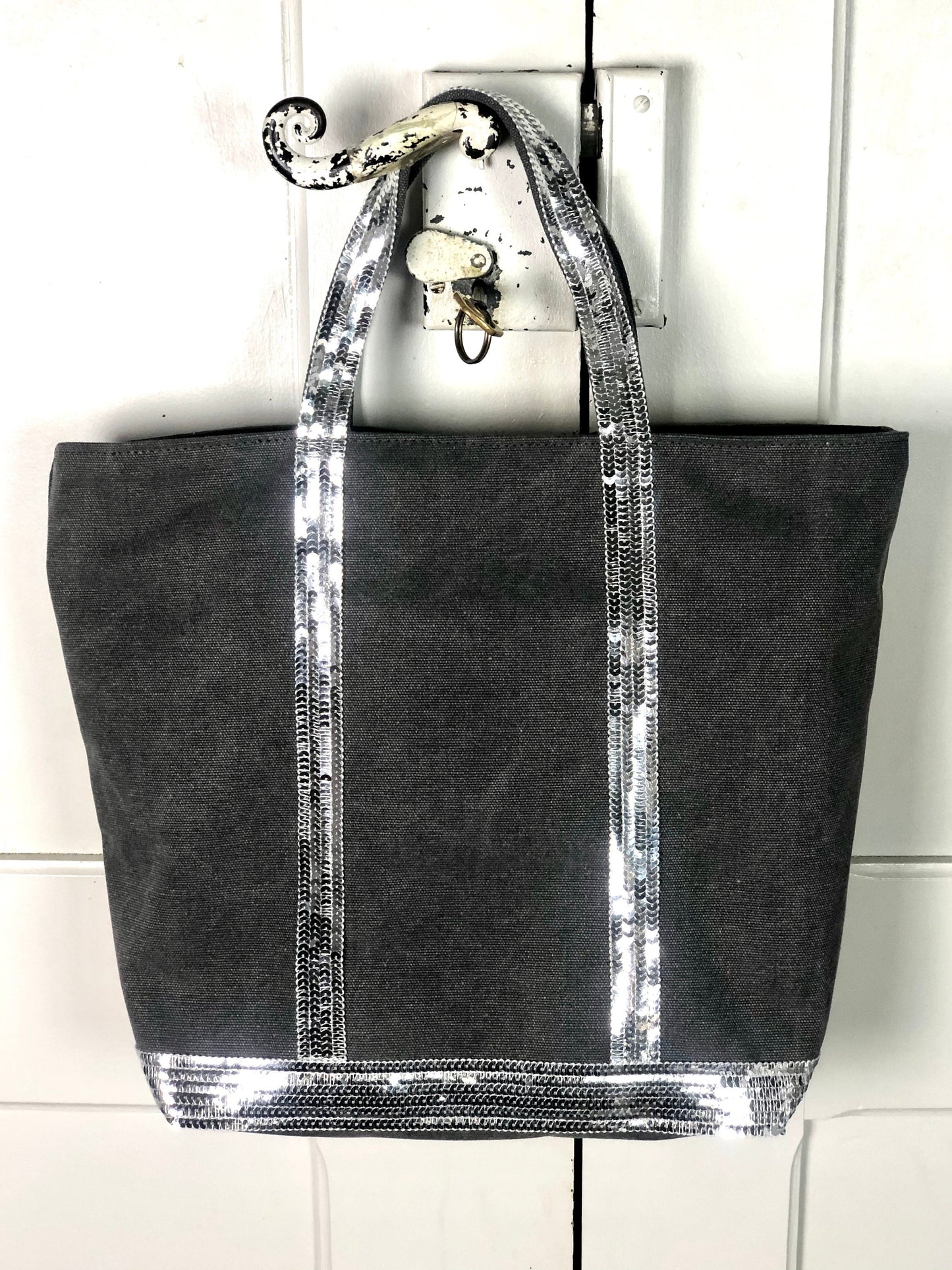 Sac cabas gris paillettes - sac cabas gris avec sequins - cabas maman - sac personnalisé