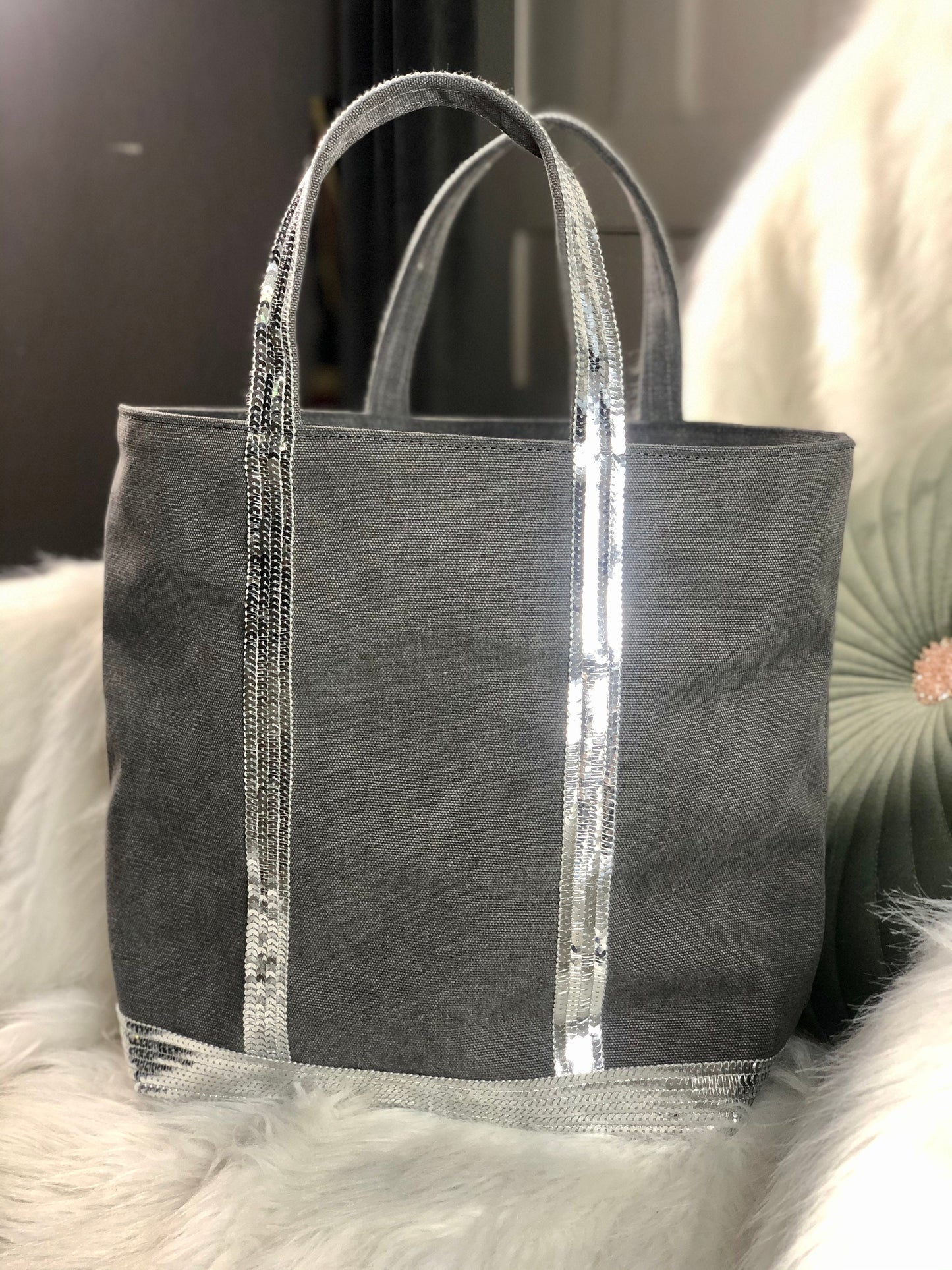 Gray sequin tote bag - gray tote bag with sequins - mom tote bag - personalized bag